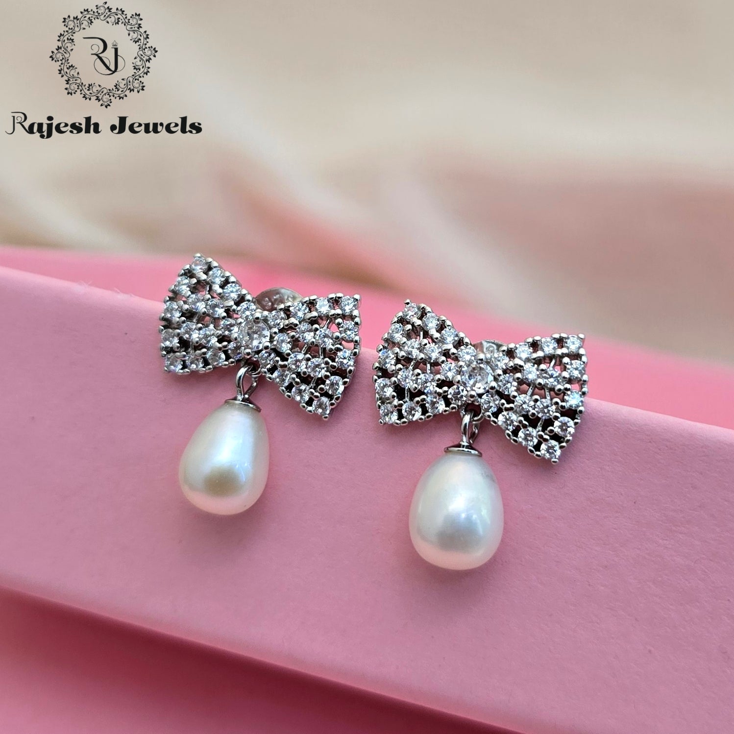 Wonderful Pearl Drop Cz Stud Earrings