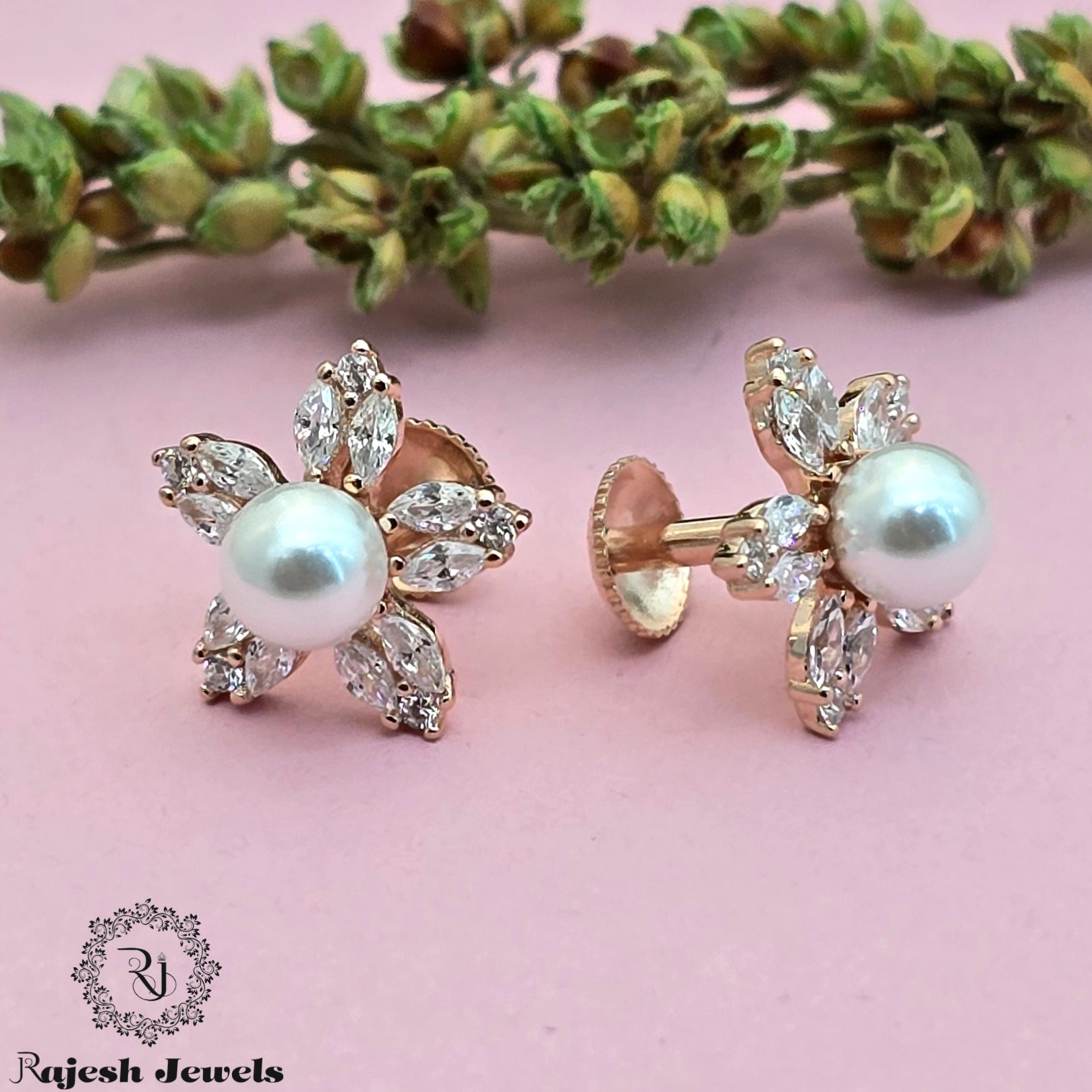 Vibrant Pearl Cz South Screw Stud Earrings