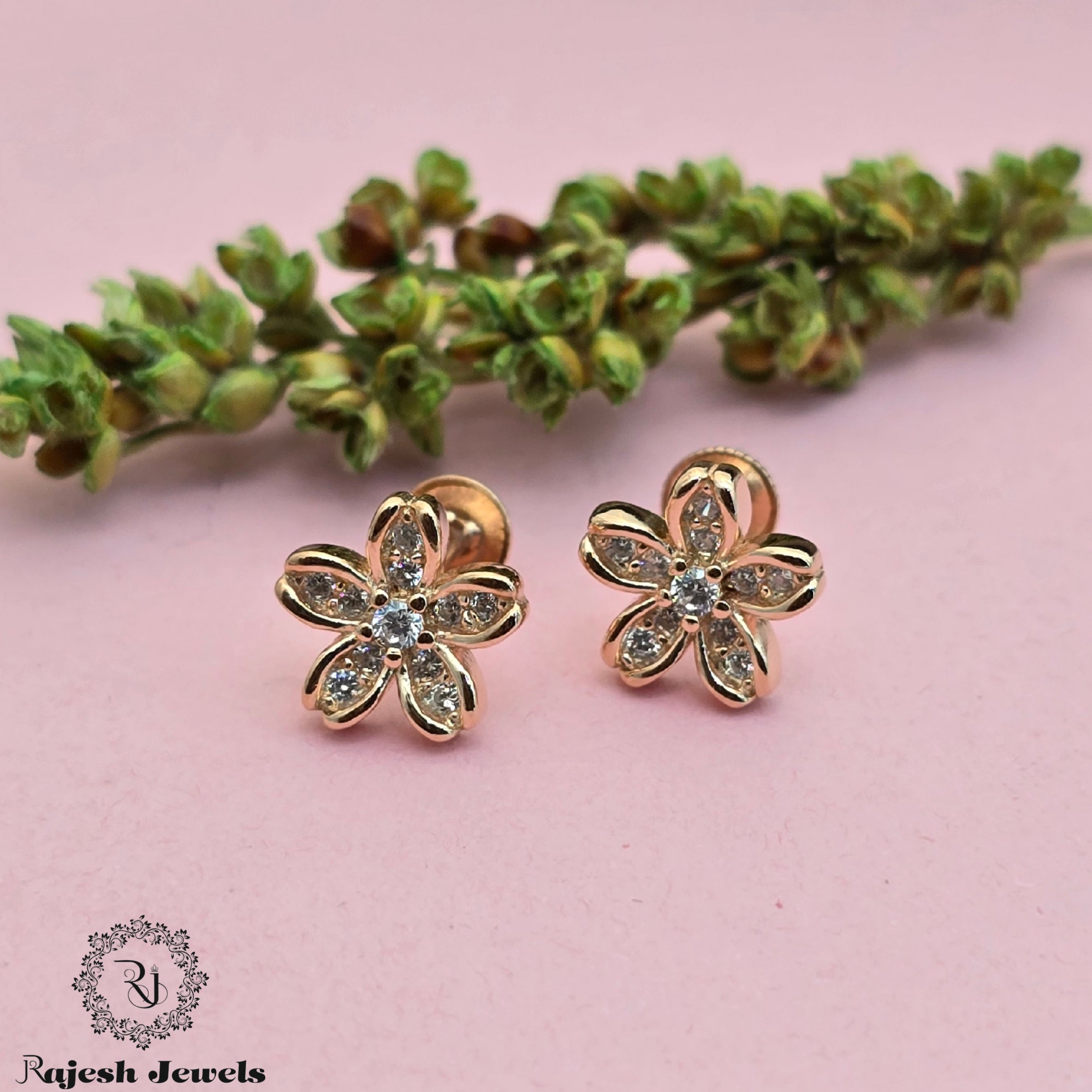 Fantastic Floral Cz South Screw Stud Earrings