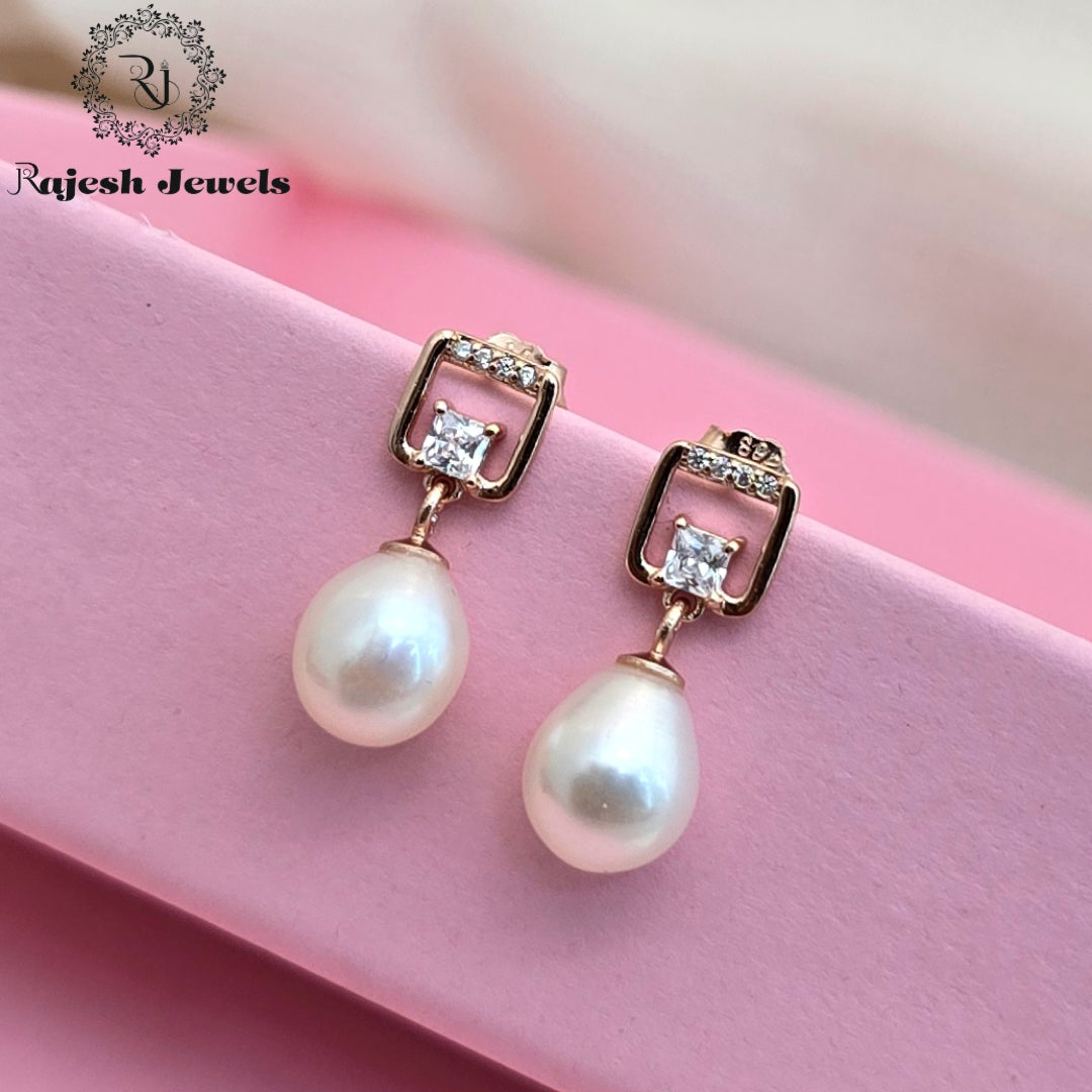 Squared Cz Pearl Hanging Earrings