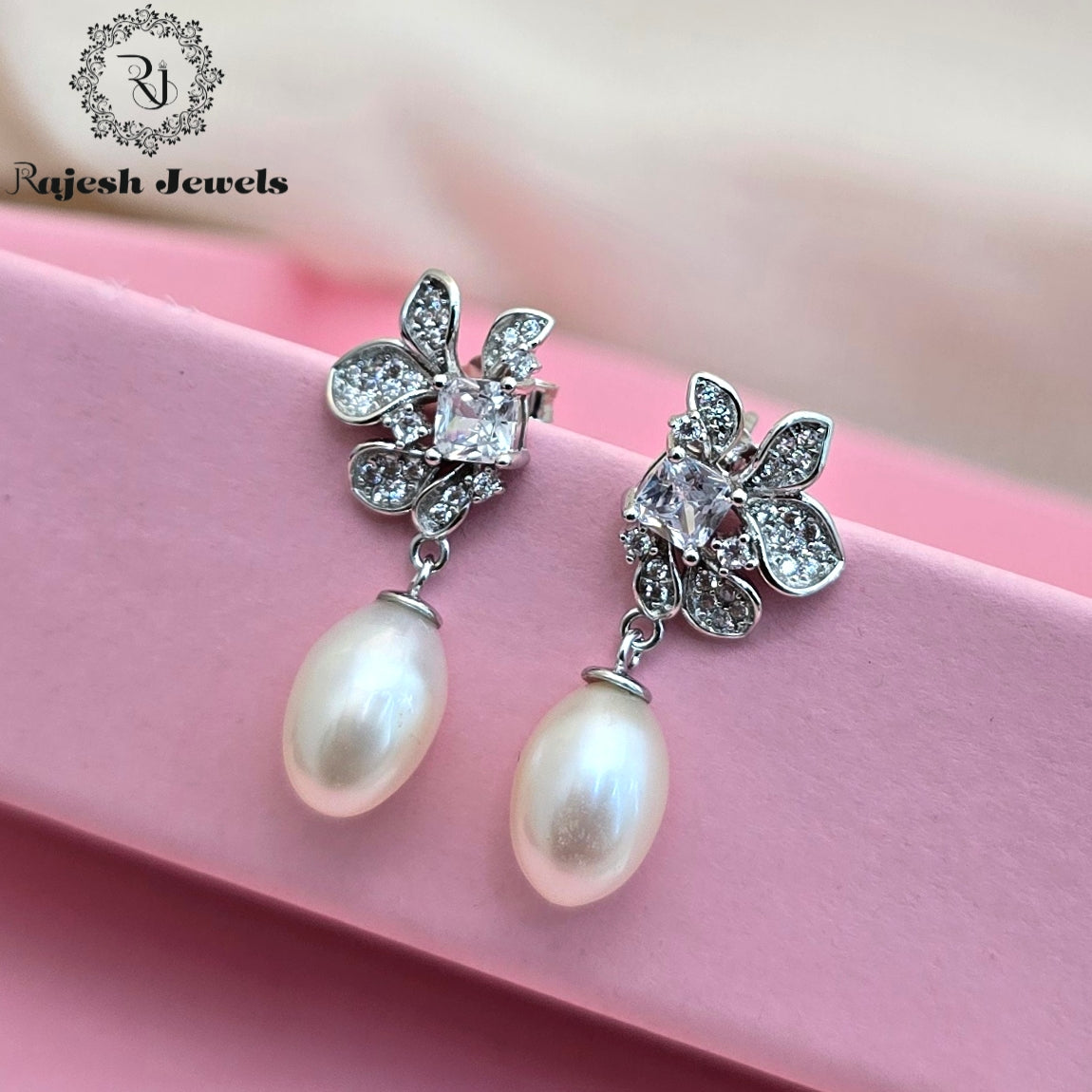 Intricate Pearl Drop Cz Hanging Earrings