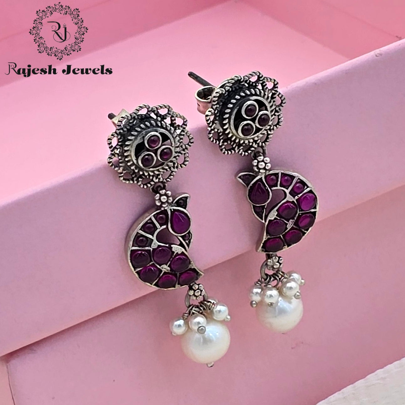 Radiant Floral Silver Chandbali Earrings