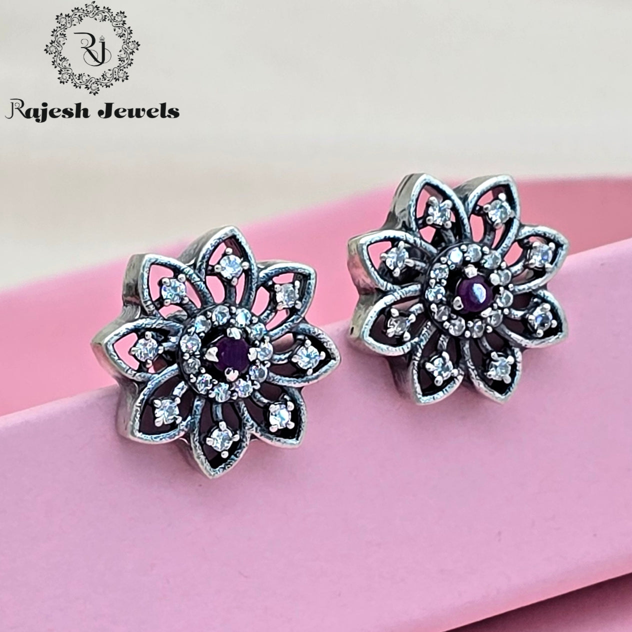 Floral Cz Silver Studs