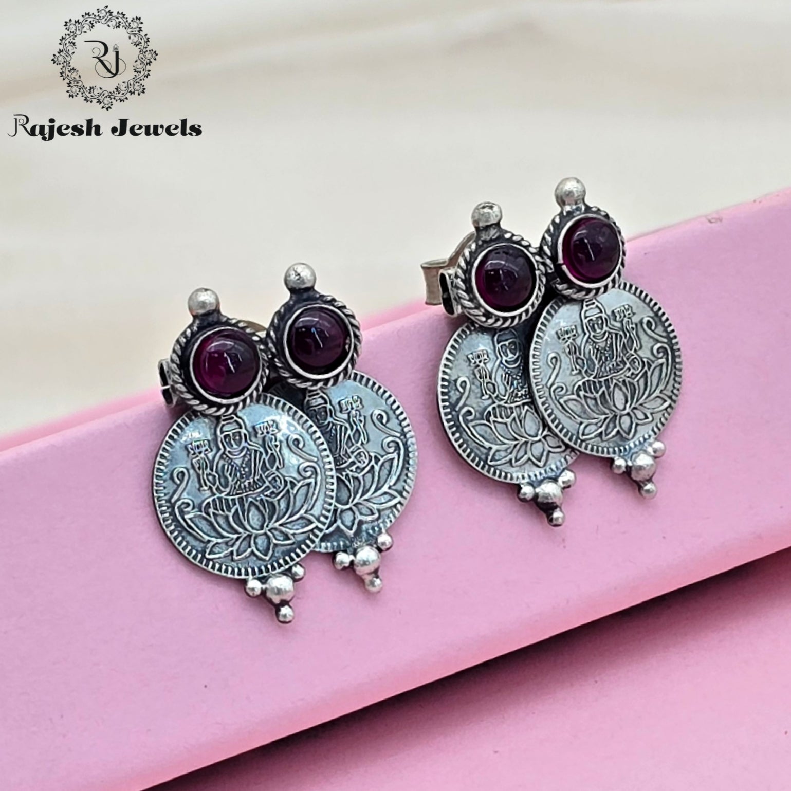 Lakshmi Coin Silver Stud Earrings