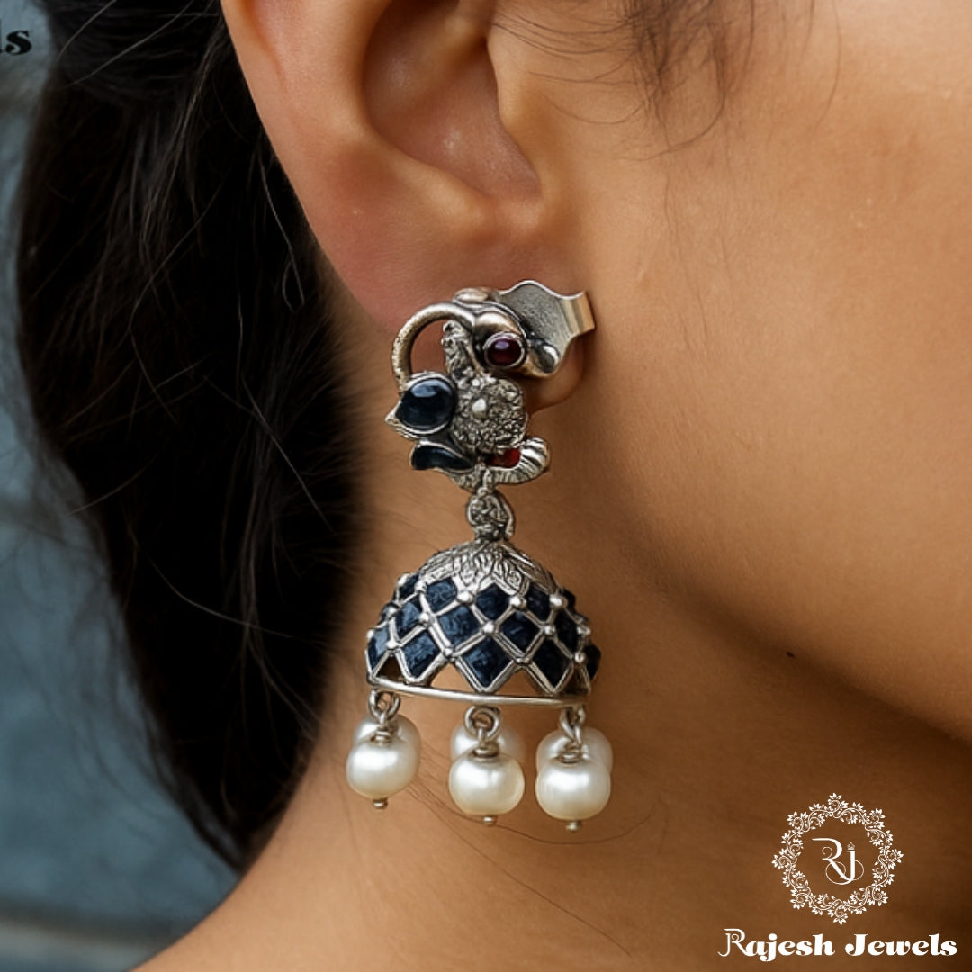 Nakshi Blue Silver Jhumka Earrings