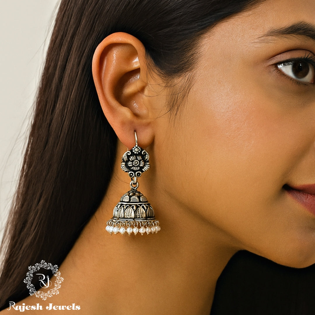 Traditional Lakshmi Silver Jhumka Earrings