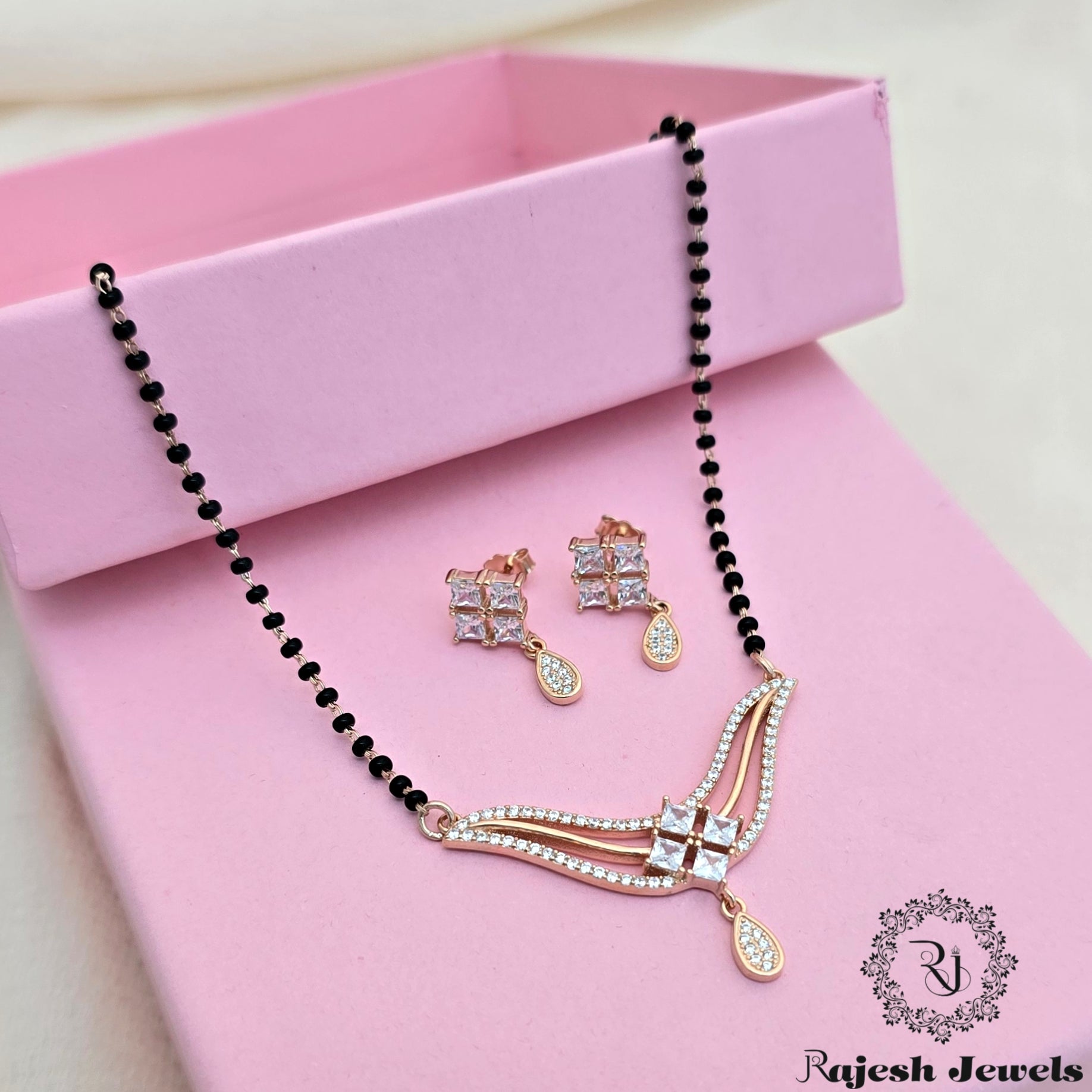Vibrant Rosegold Black Beads Mangalsutra