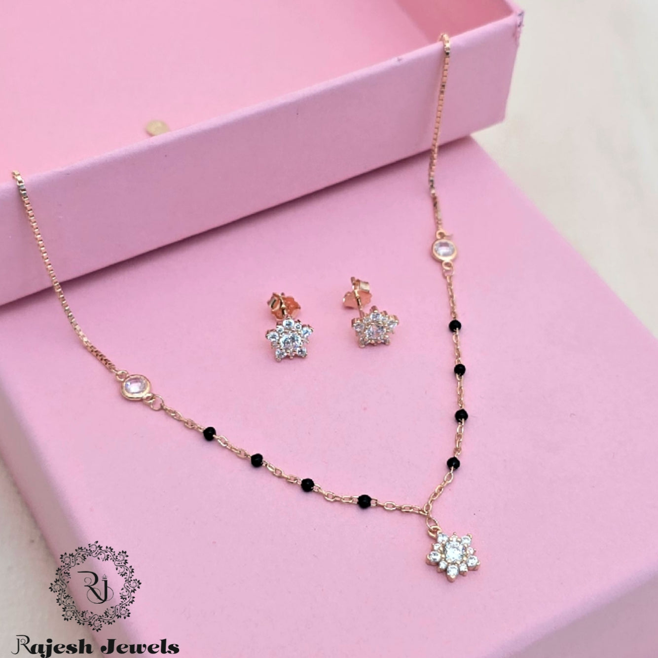 Charming Rosegold Black Beads Mangalsutra