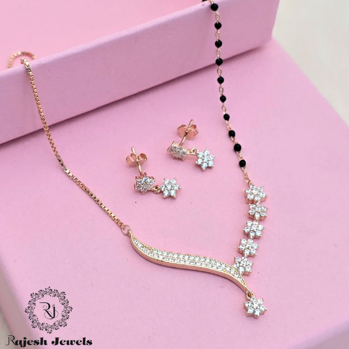 Extraordinary Rosegold Black Beads Mangalsutra