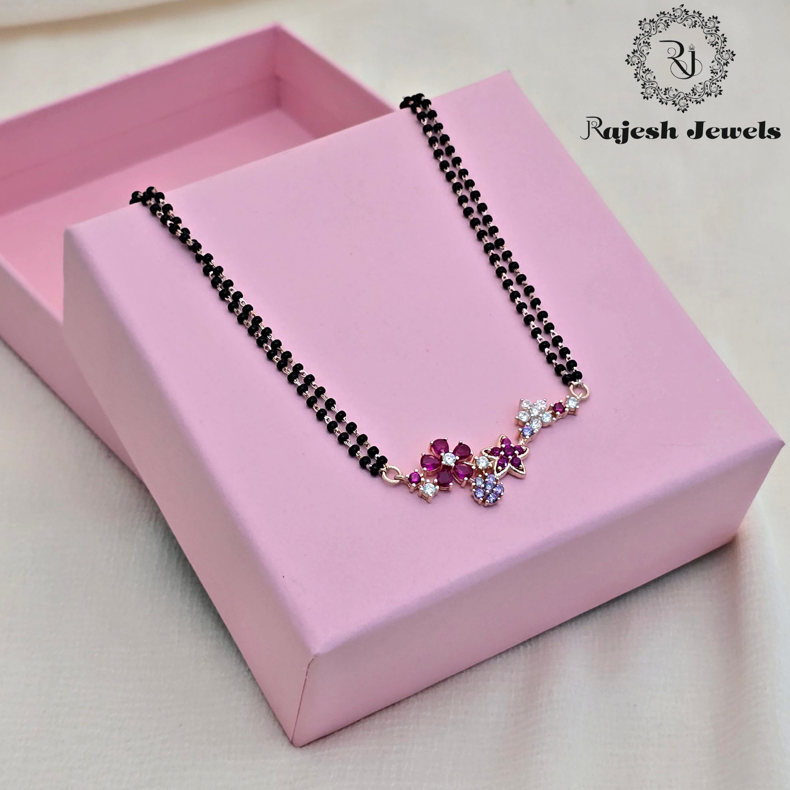 Colourfull Rosegold Black Beads Mangalsutra