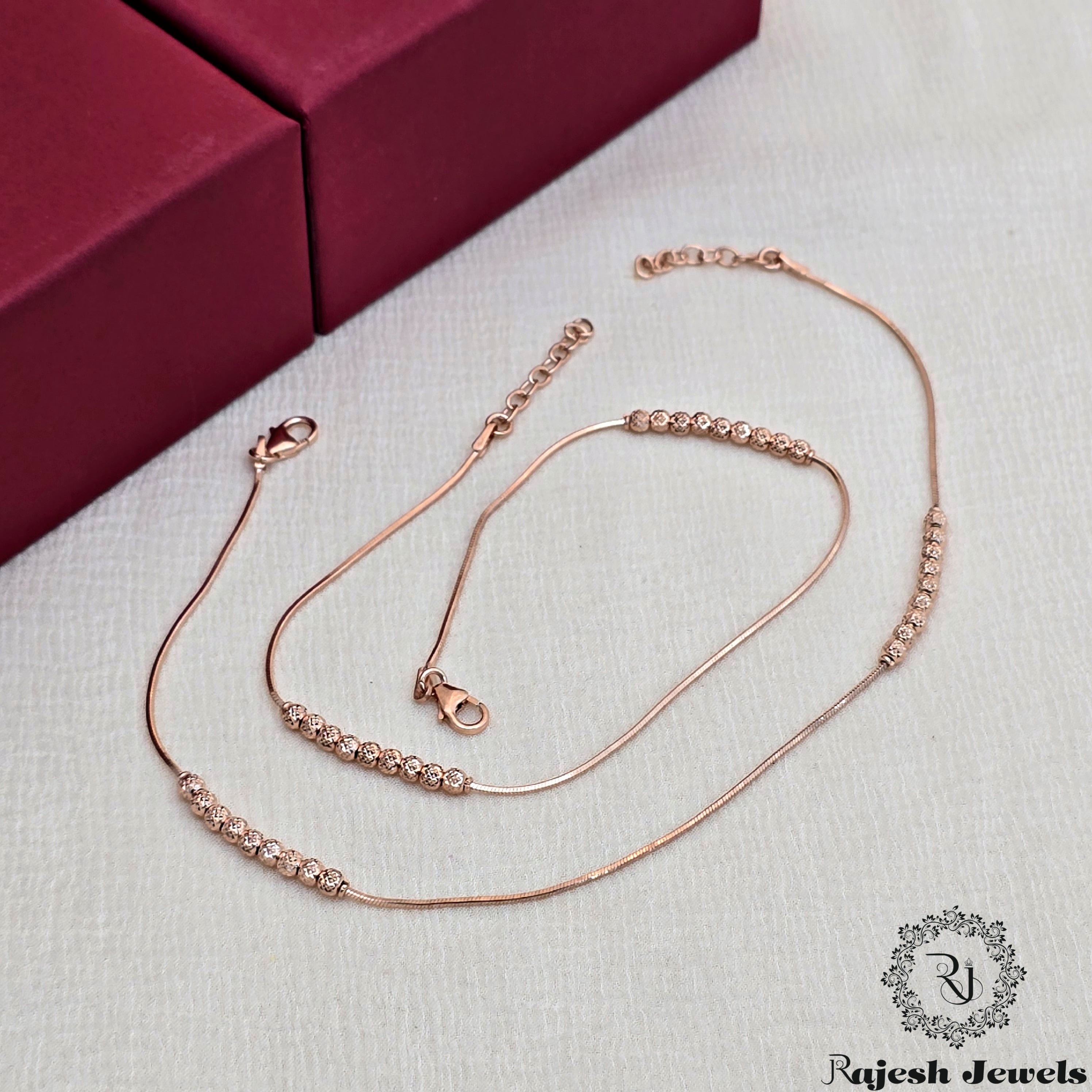 Parallelly Beaded Rosegold Sleek Anklet