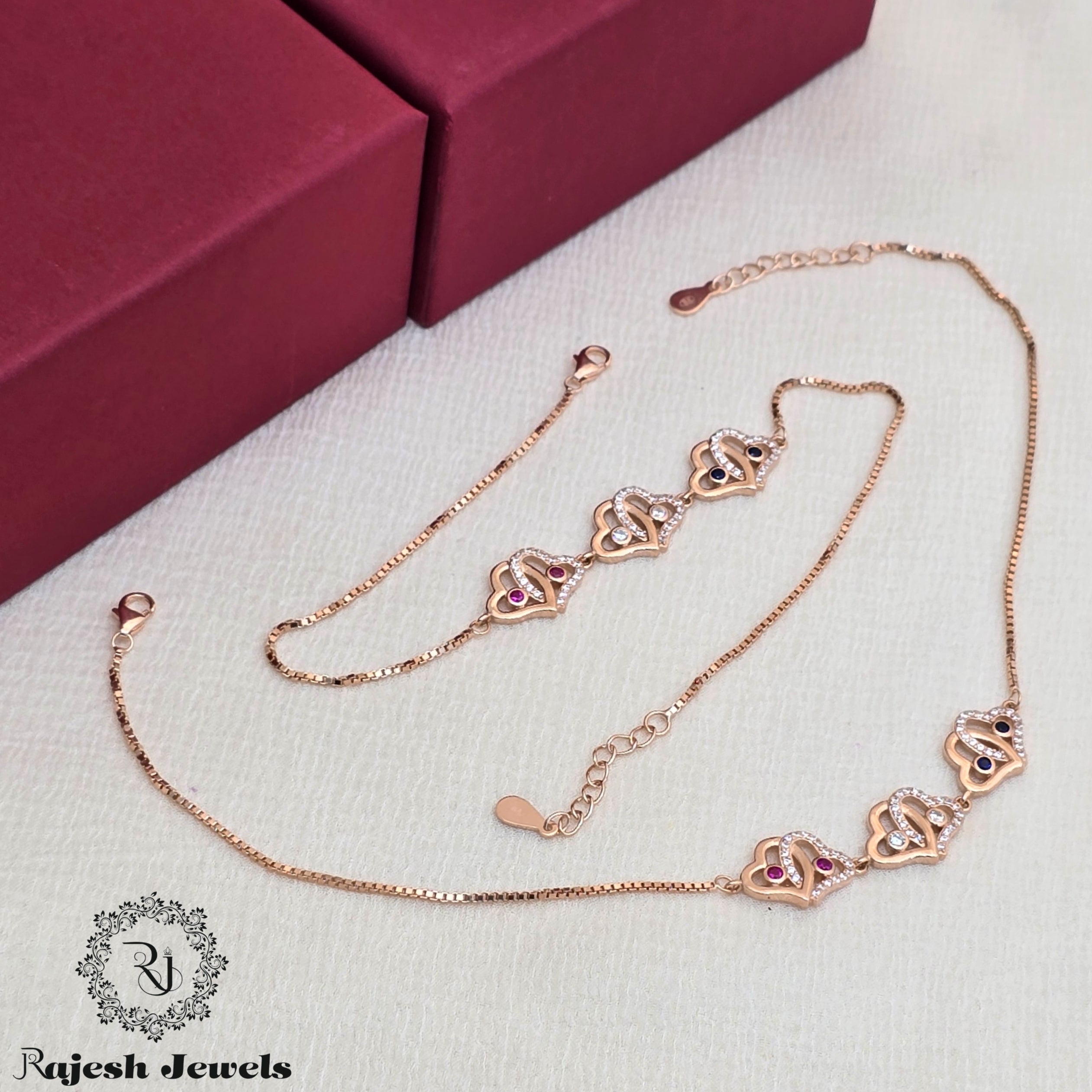 Triplet Rosegold Heart Design Anklet