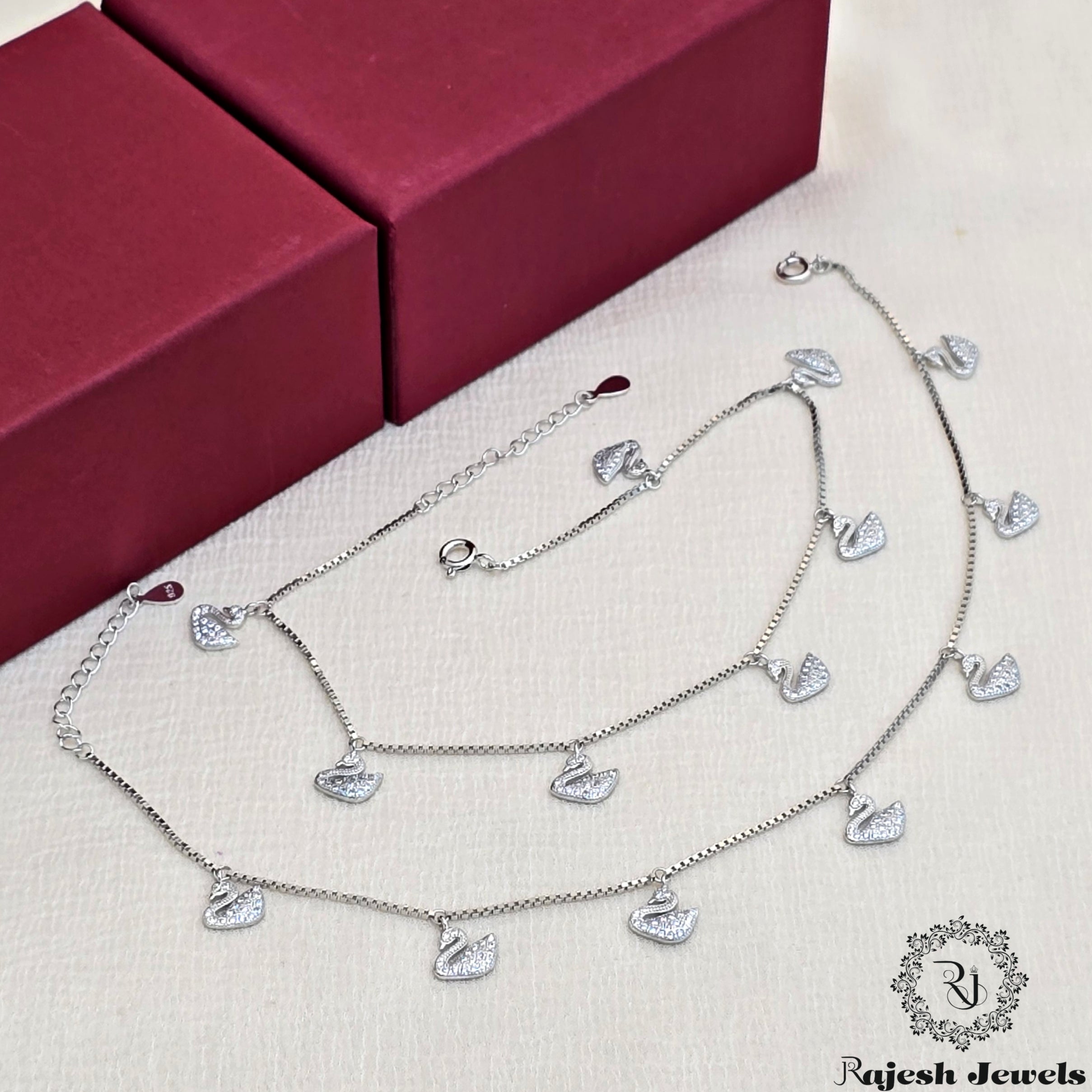 Swan Charm Cz Sleek Anklet