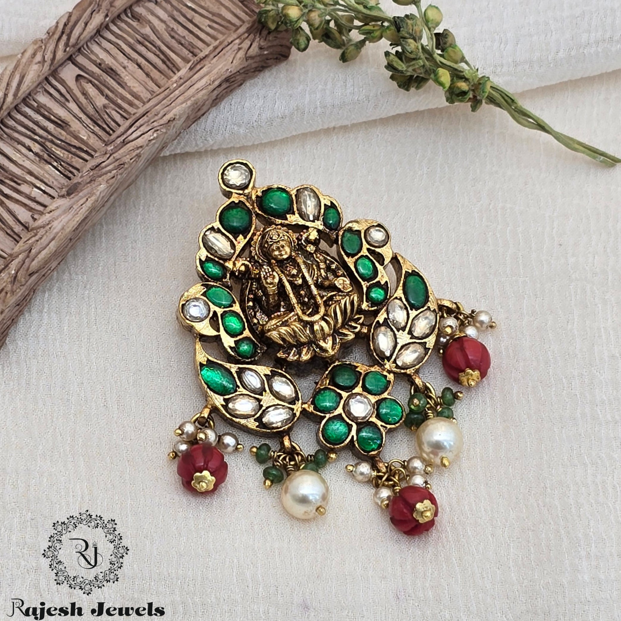 Dhanalakshmi Kundan Silver Gold Plated Pendant