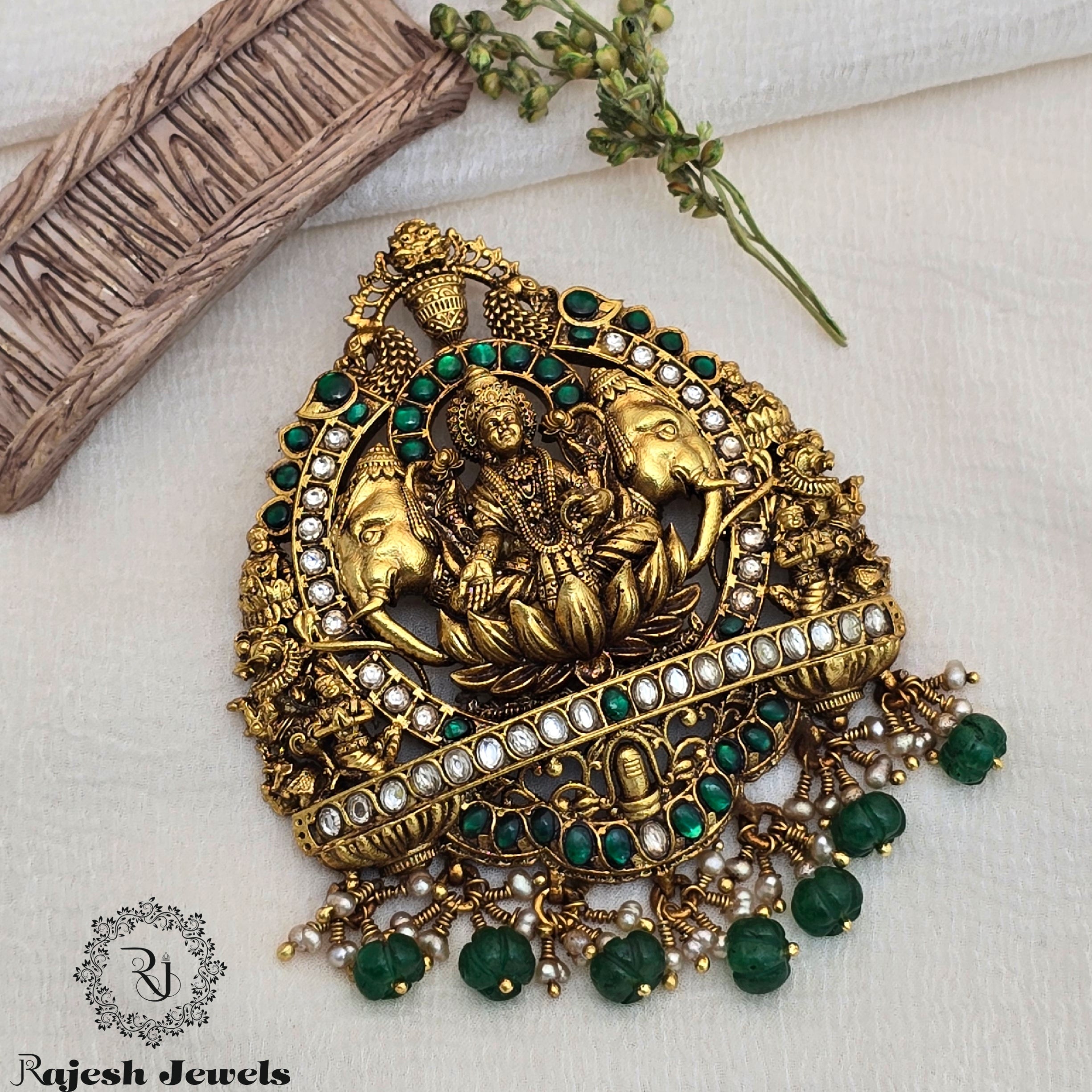 Impressive 3D Gajalakshmi Gold Plated Pendant