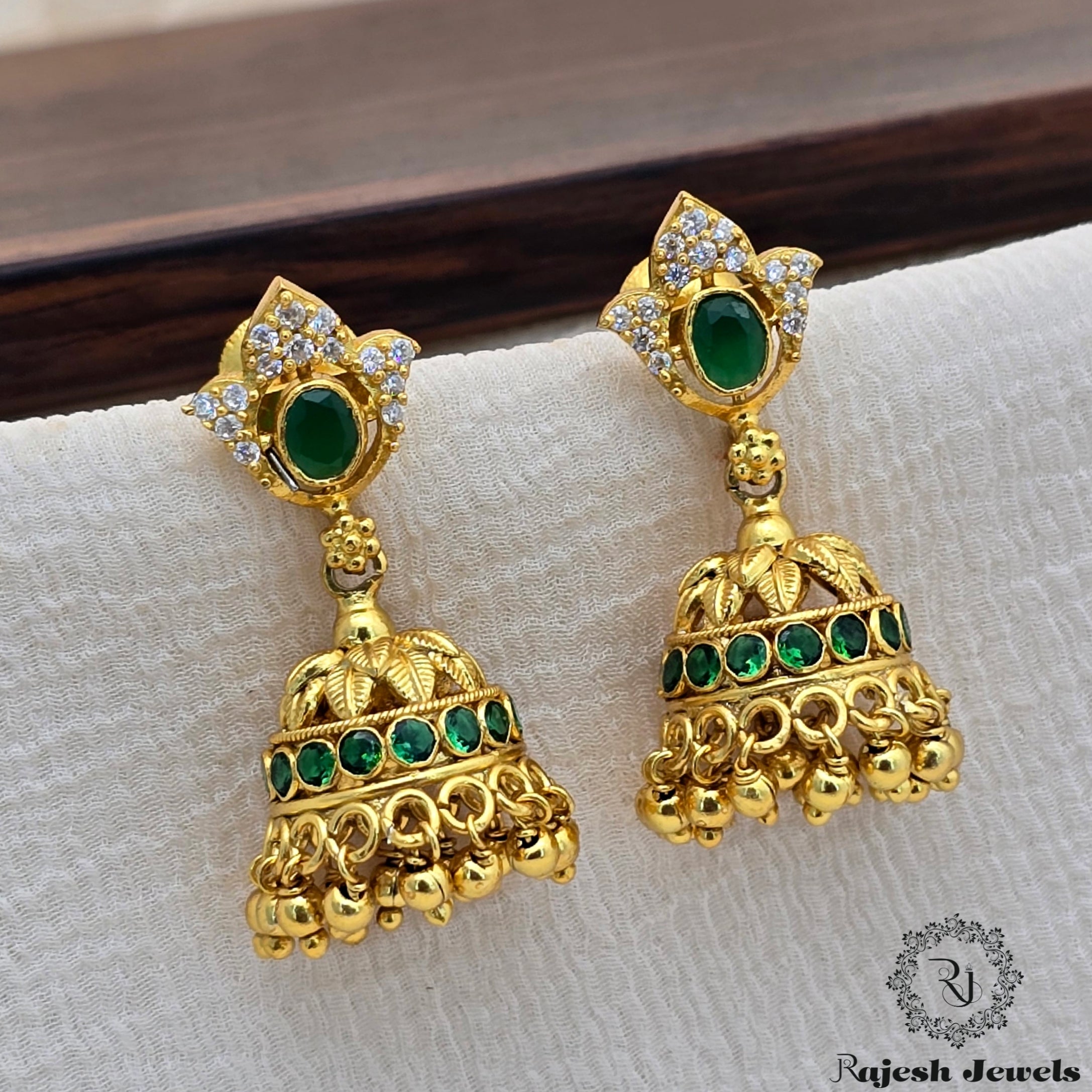Graceful Green Silver Gold Plated Jhumka Earrings