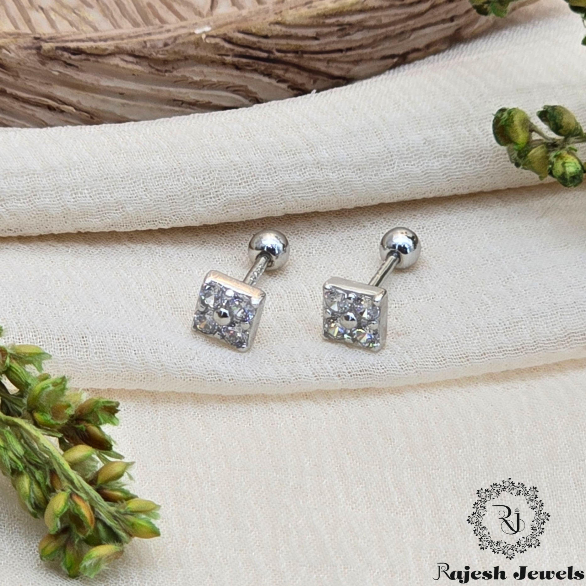 Squared Cz Silver Stud Earrings