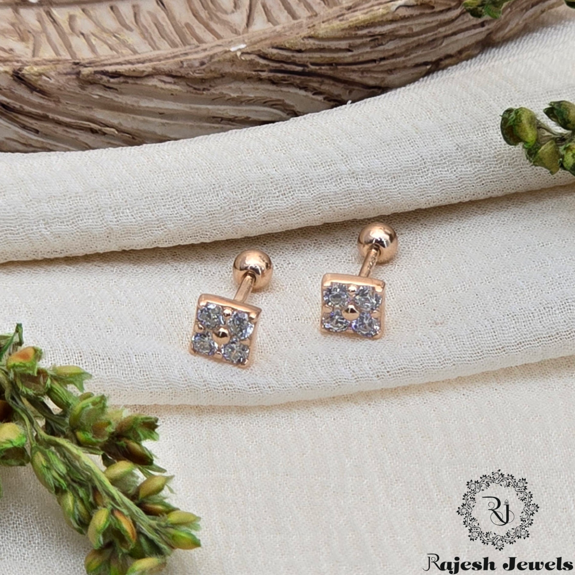 Squared Cz Silver Stud Earrings
