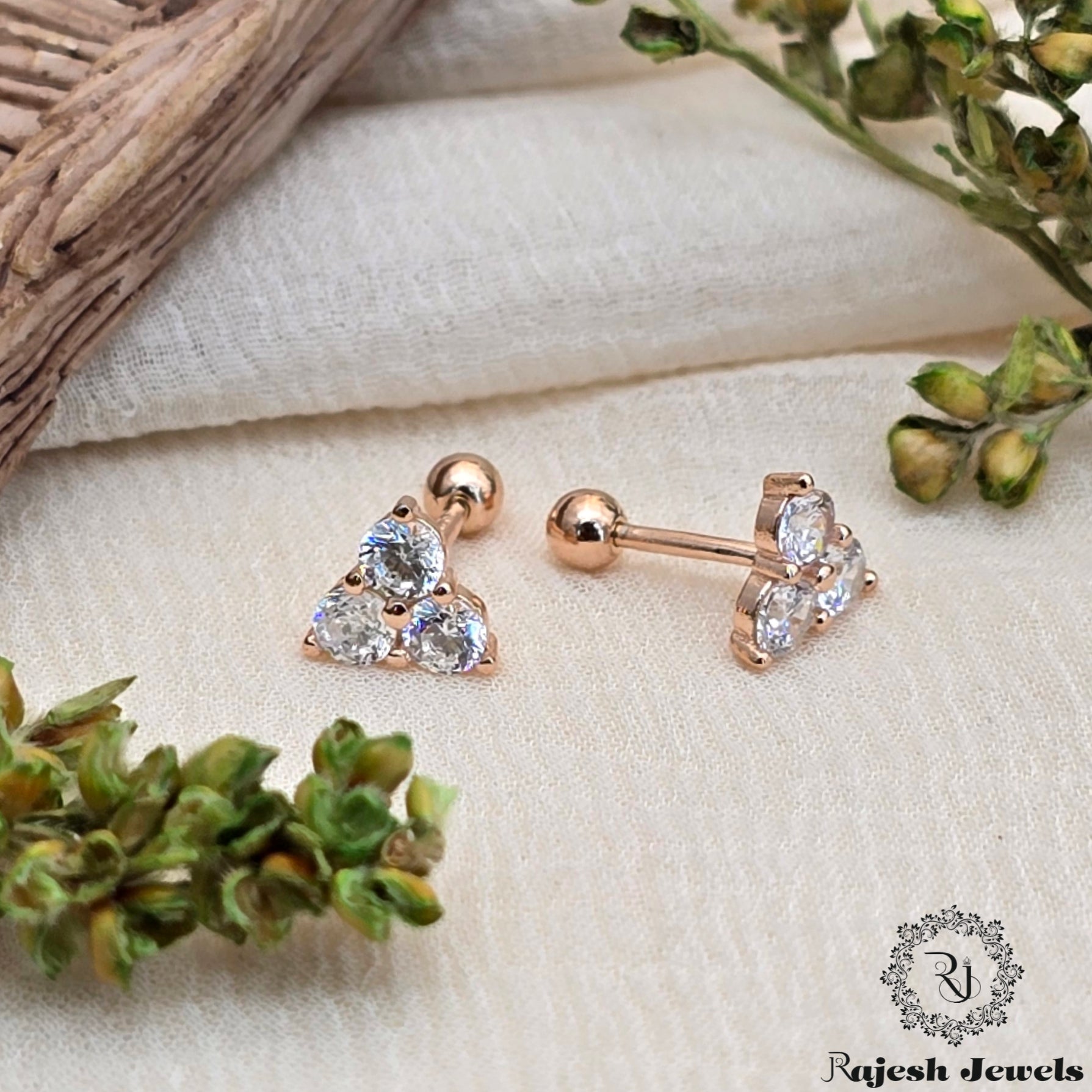 Triangular Cz Silver Stud Earrings
