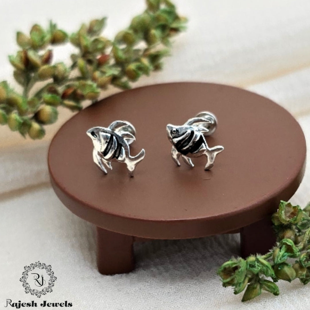 Dolphin Silver Antique Finish Stud Earrings