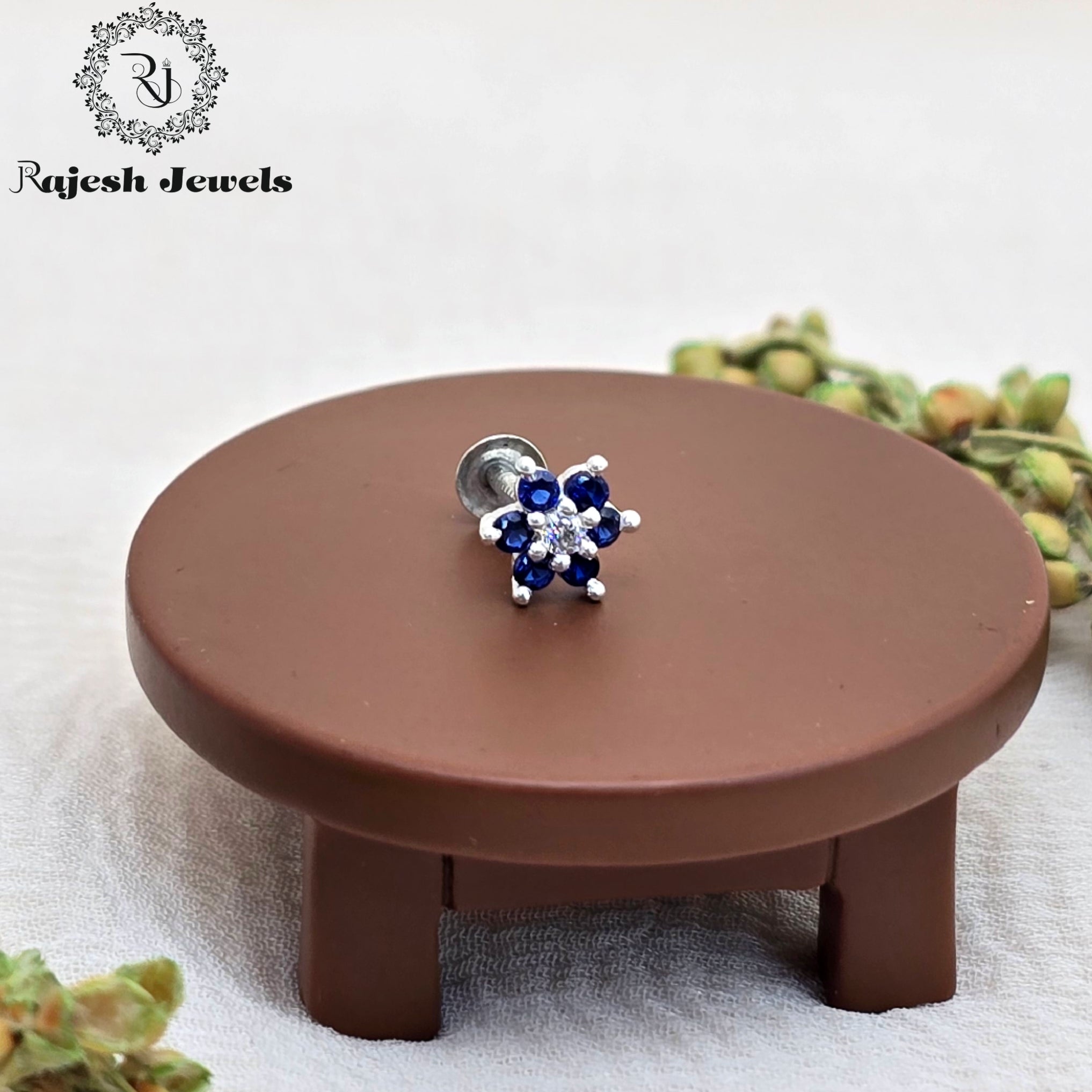 Appealing Blue Cz Silver Nosepin
