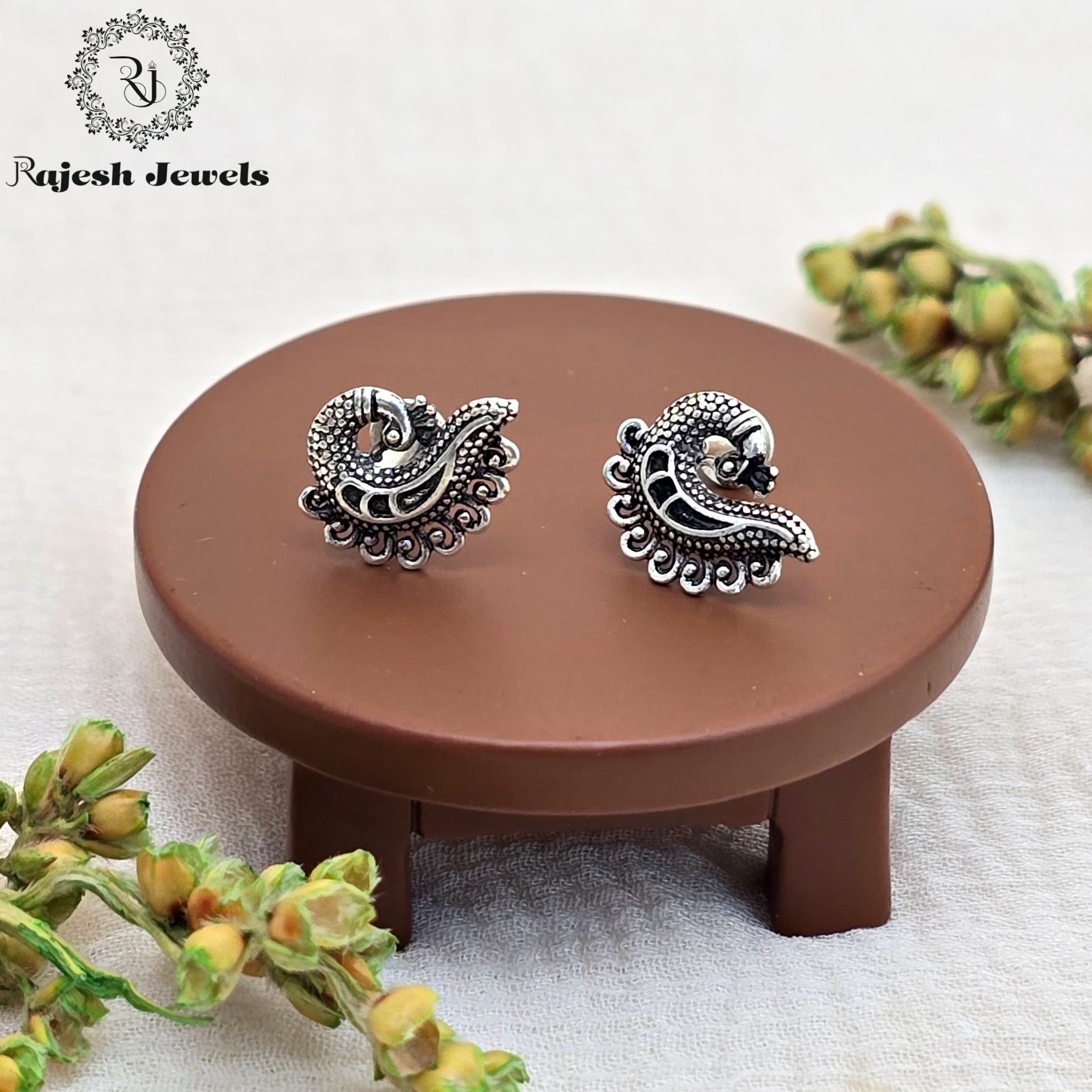 Extraordinary Peacock Silver Stud Earrings