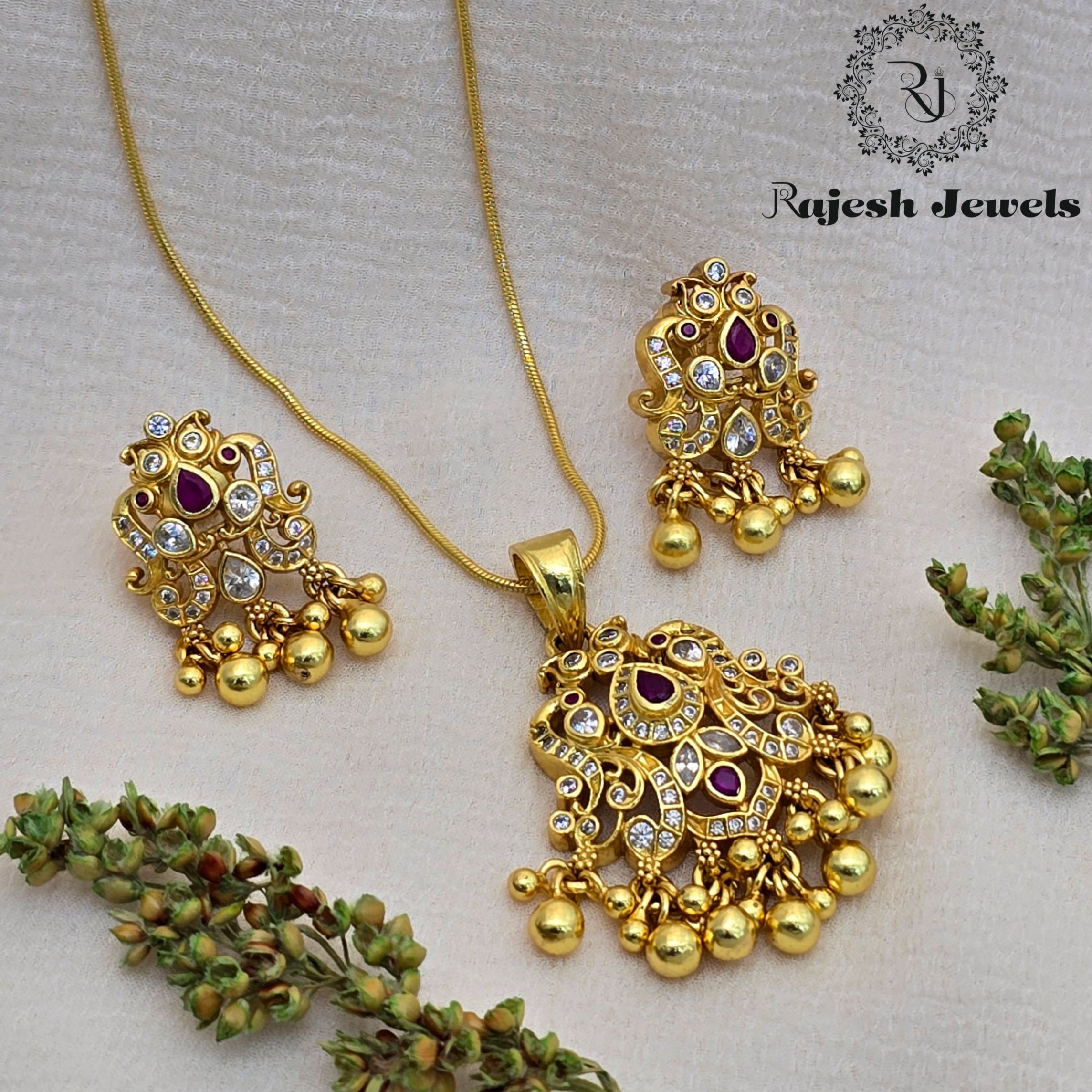 Alluring Cz Silver Gold Plated Pendant Set