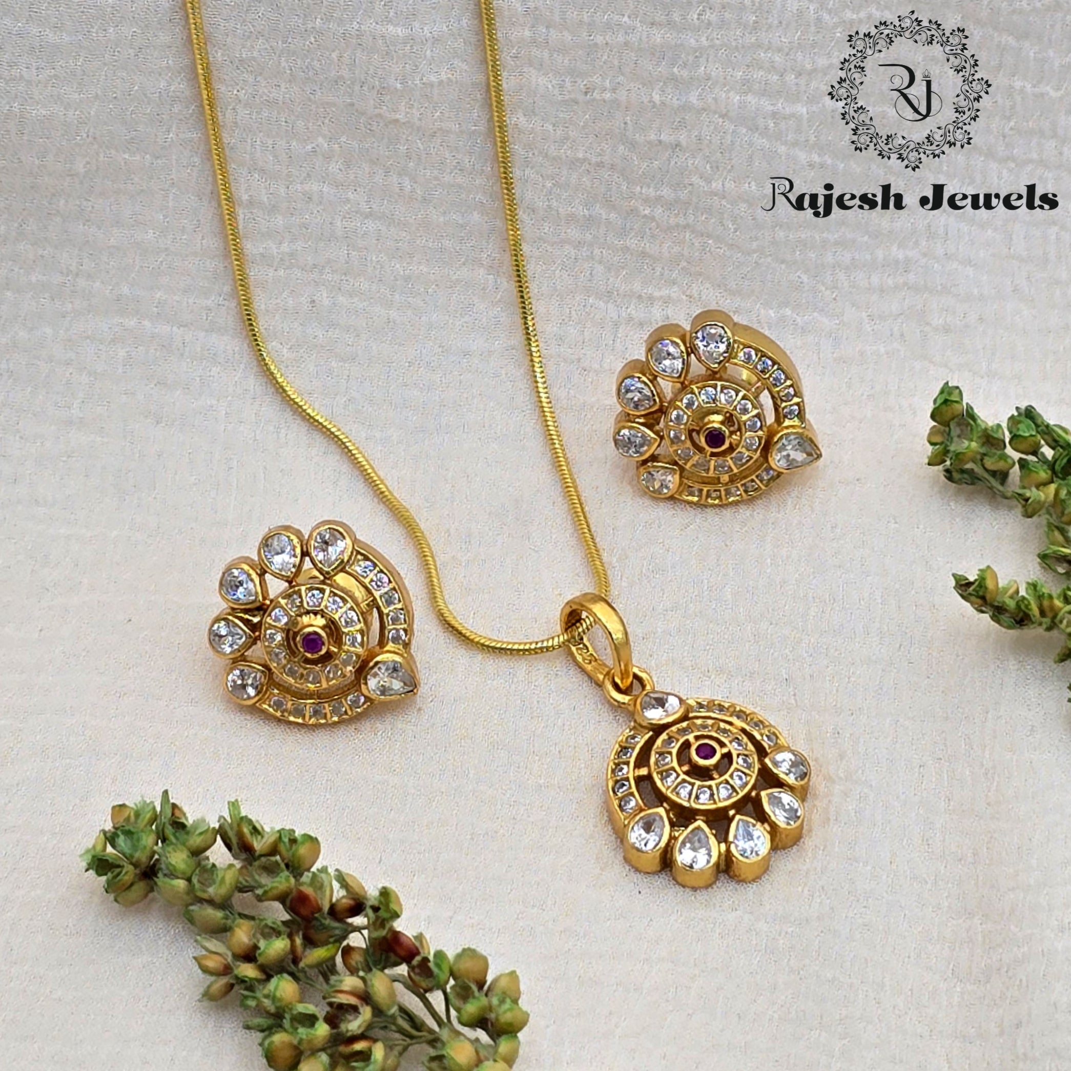 Appealing Cz Silver Gold Plated Pendant Set