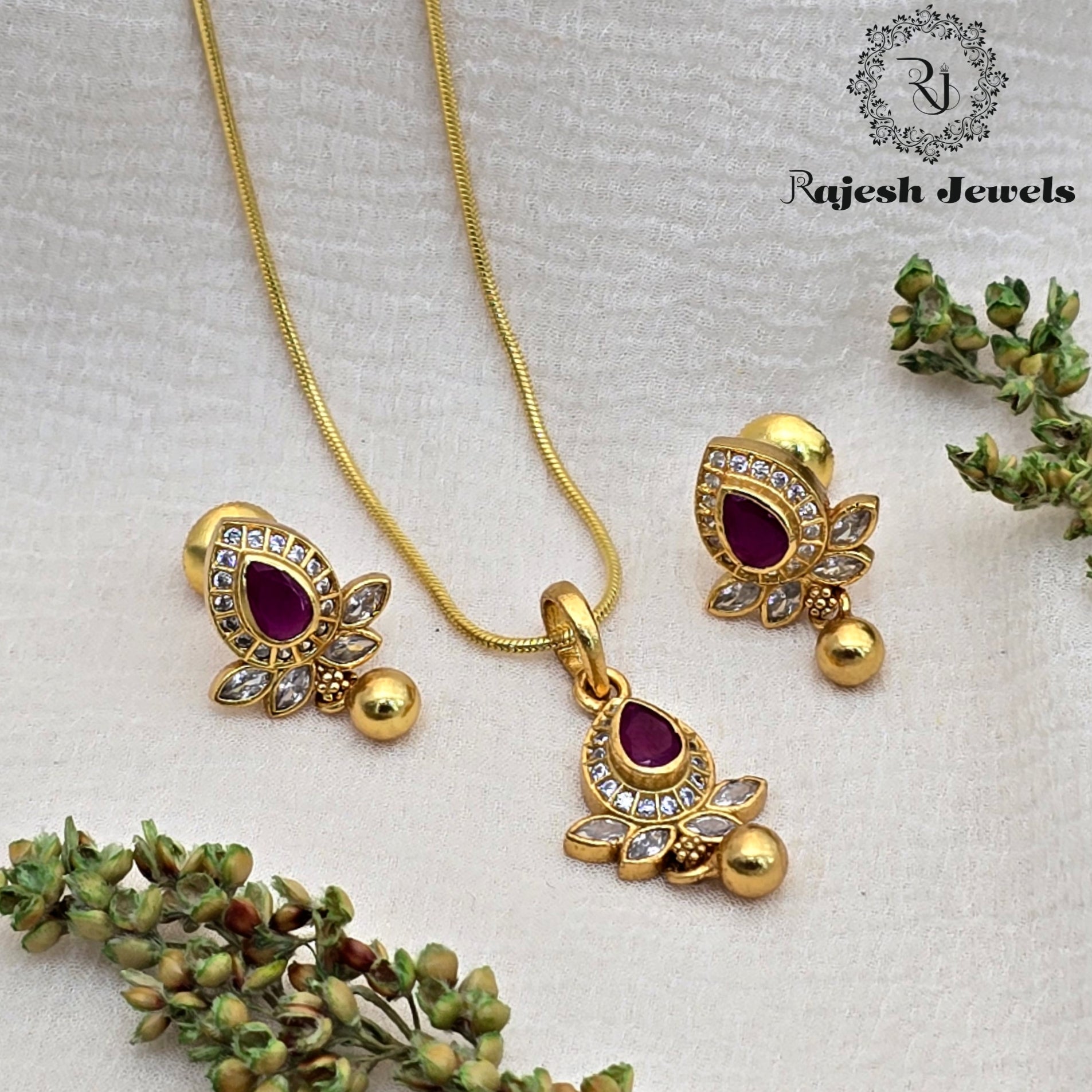 Alluring Cz Silver Gold Plated Pendant Set