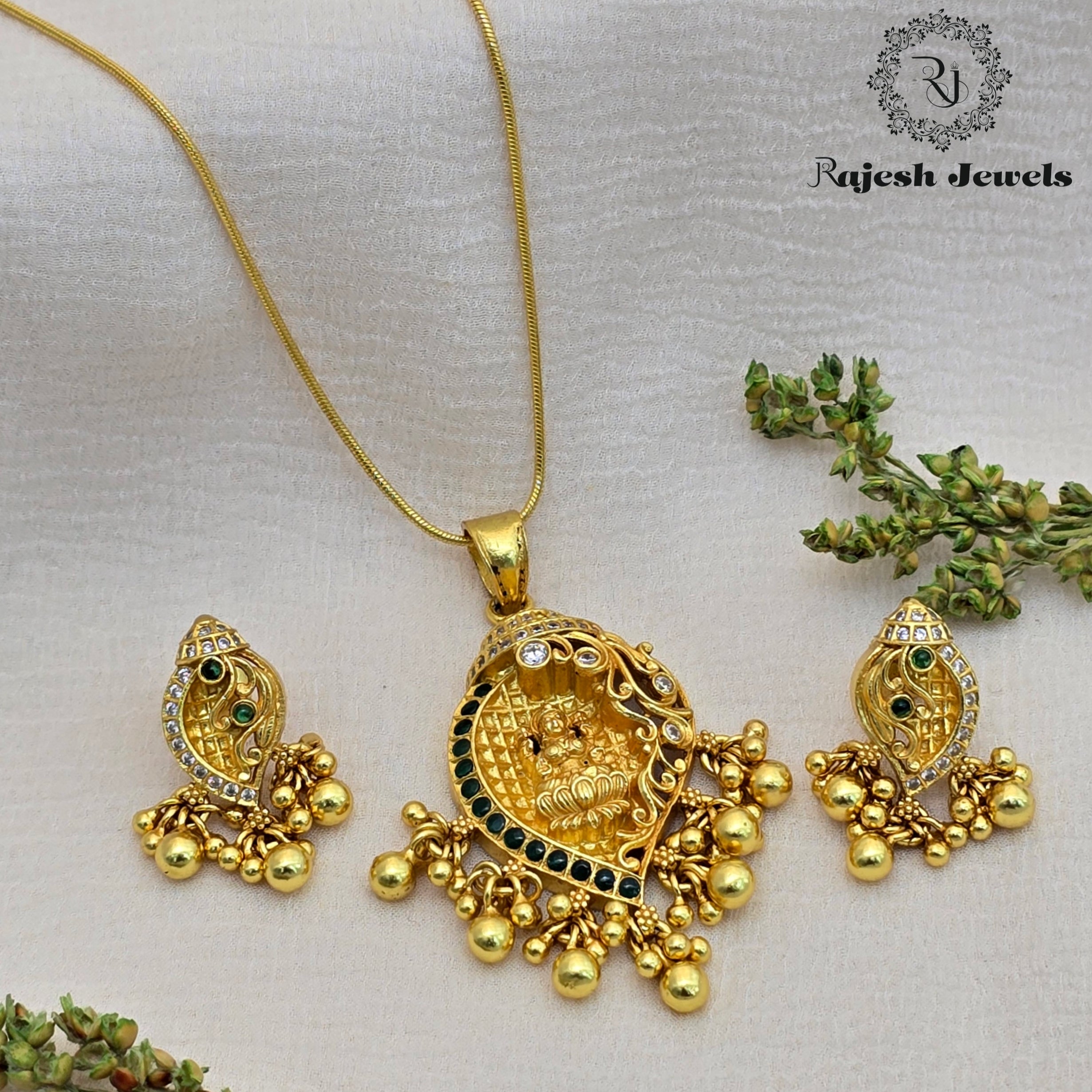 Traditional Lakshmi Silver Gold Plated Pendant Set
