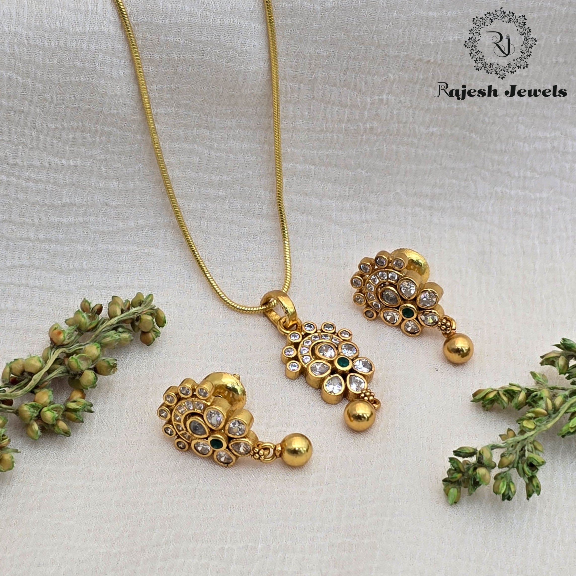 Appealing Cz Gold Plated Pendant Set