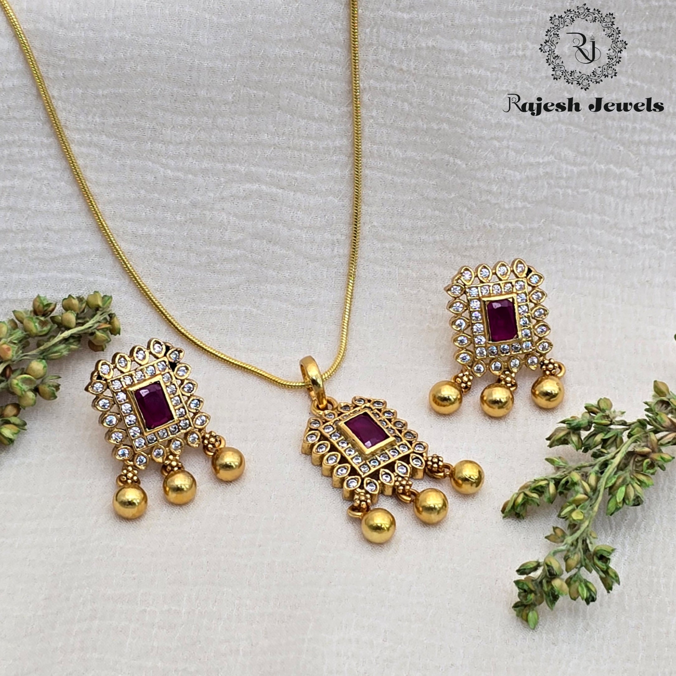 Geometric Cz Silver Gold Plated Pendant Set