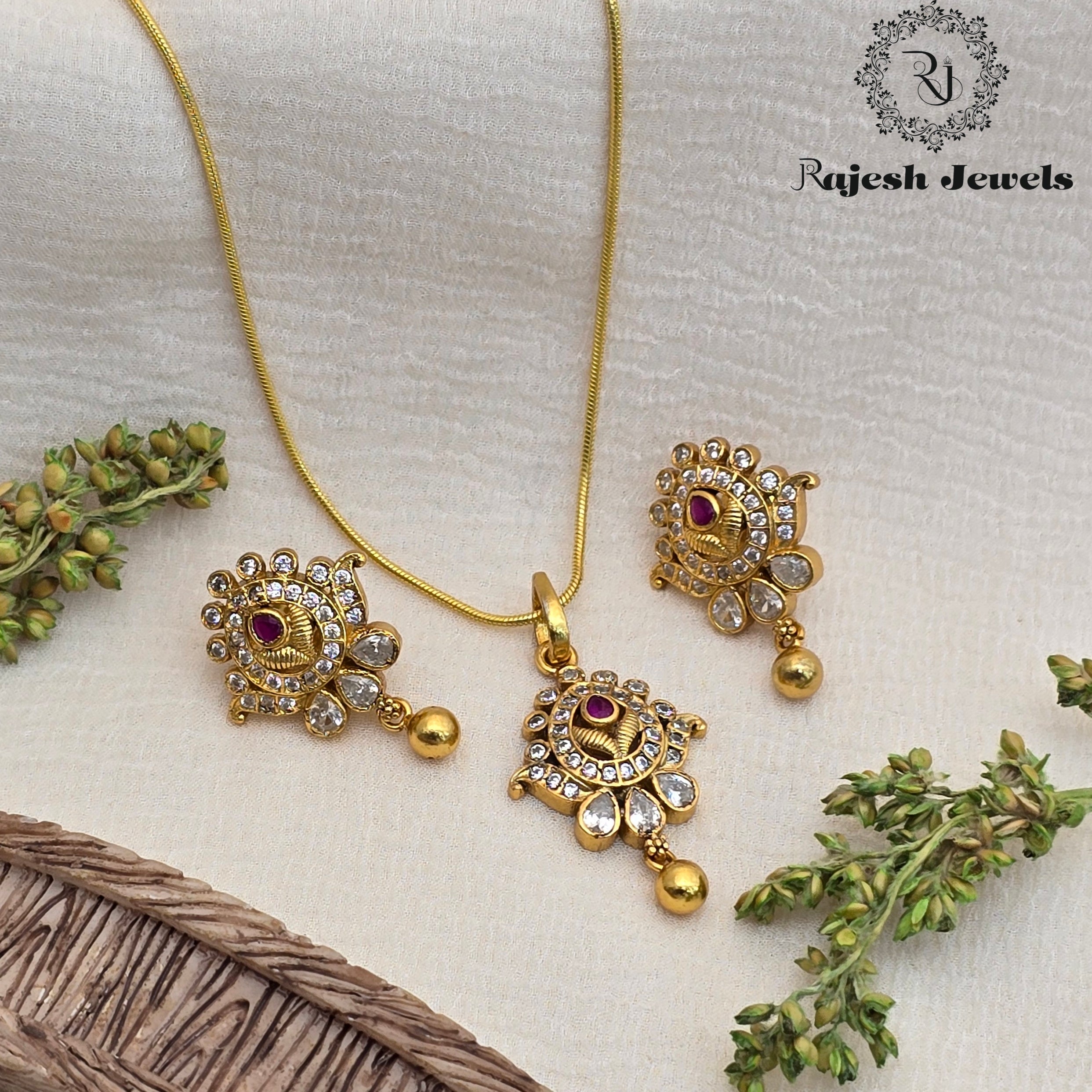 Stunning Cz Silver Gold Plated Pendant Set