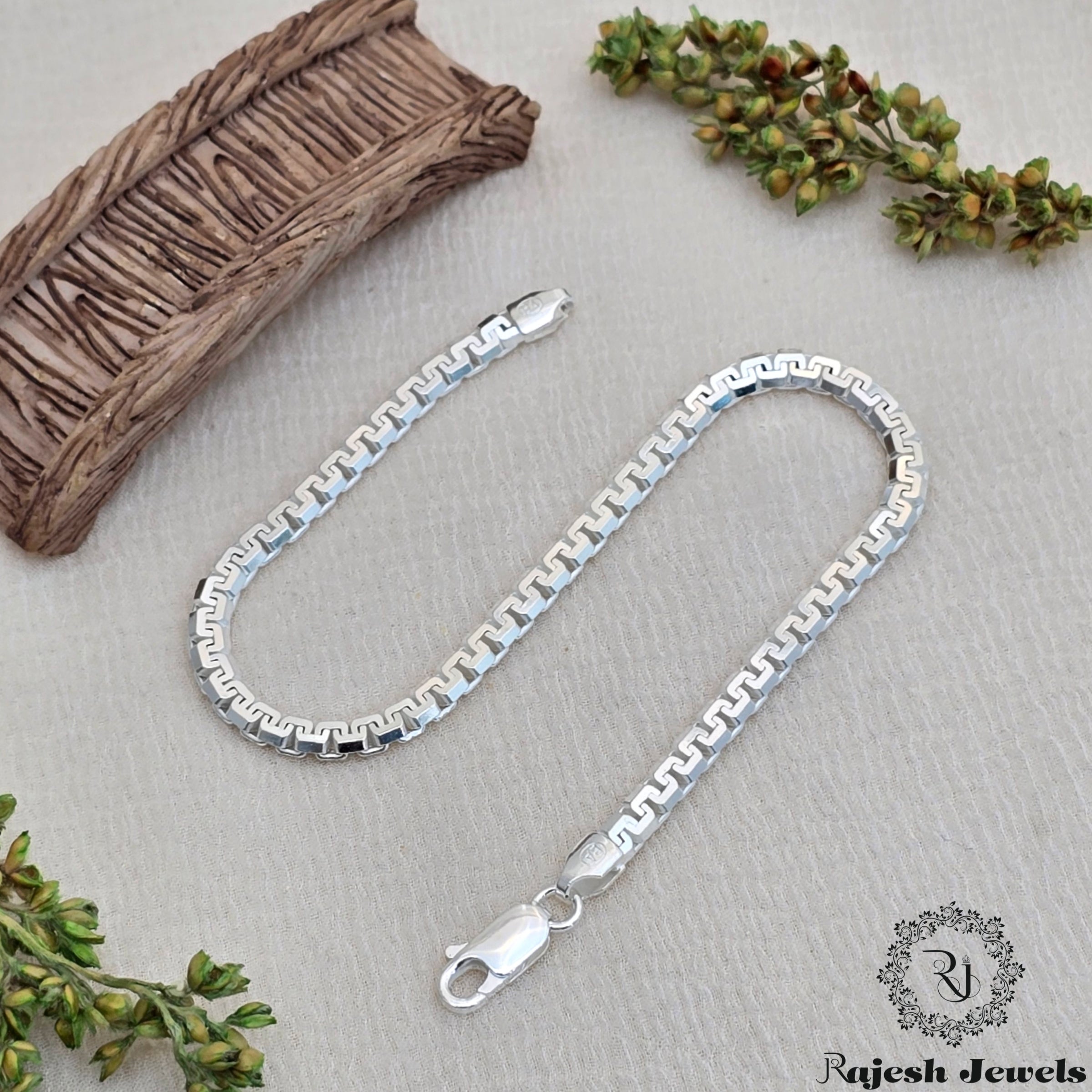 Zig Zag Cut Sterling Silver Men's Bracelet