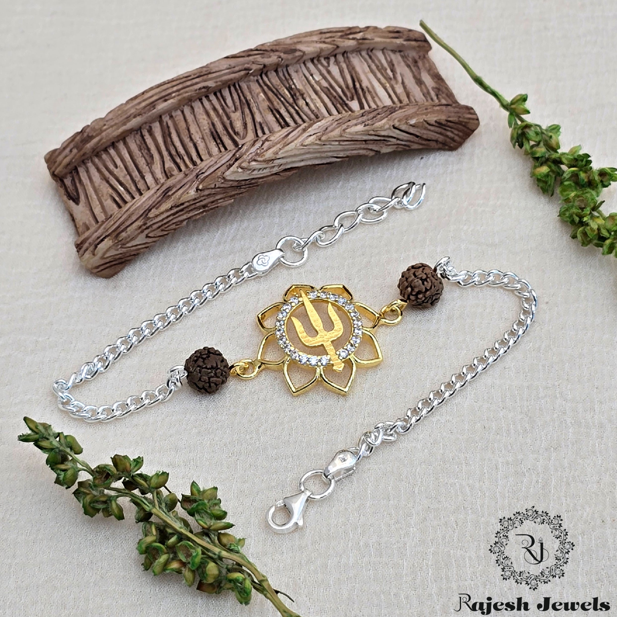 Gold Plated Trishula Silver Rakhi