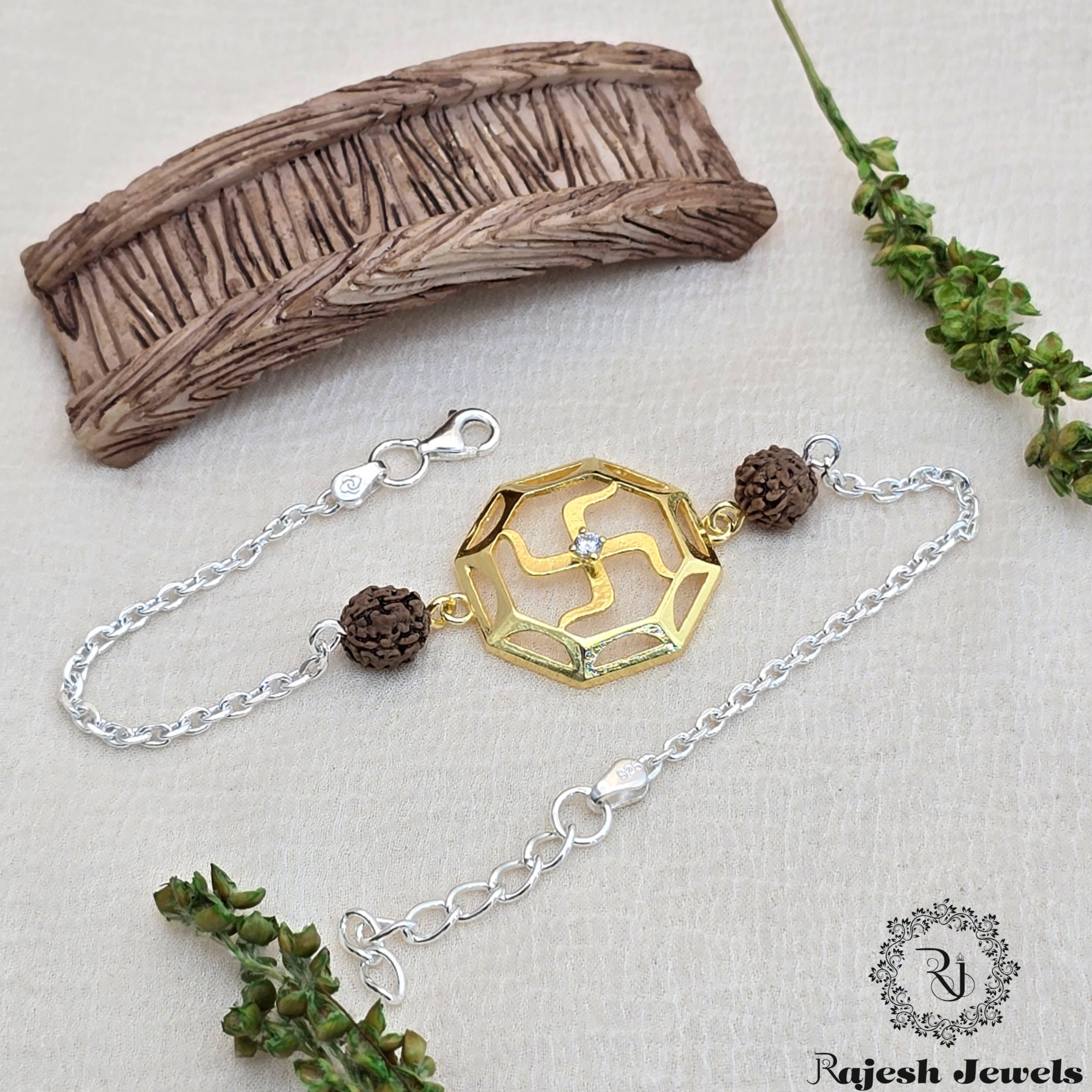 Gold Plated Swasthik Silver Rakhi