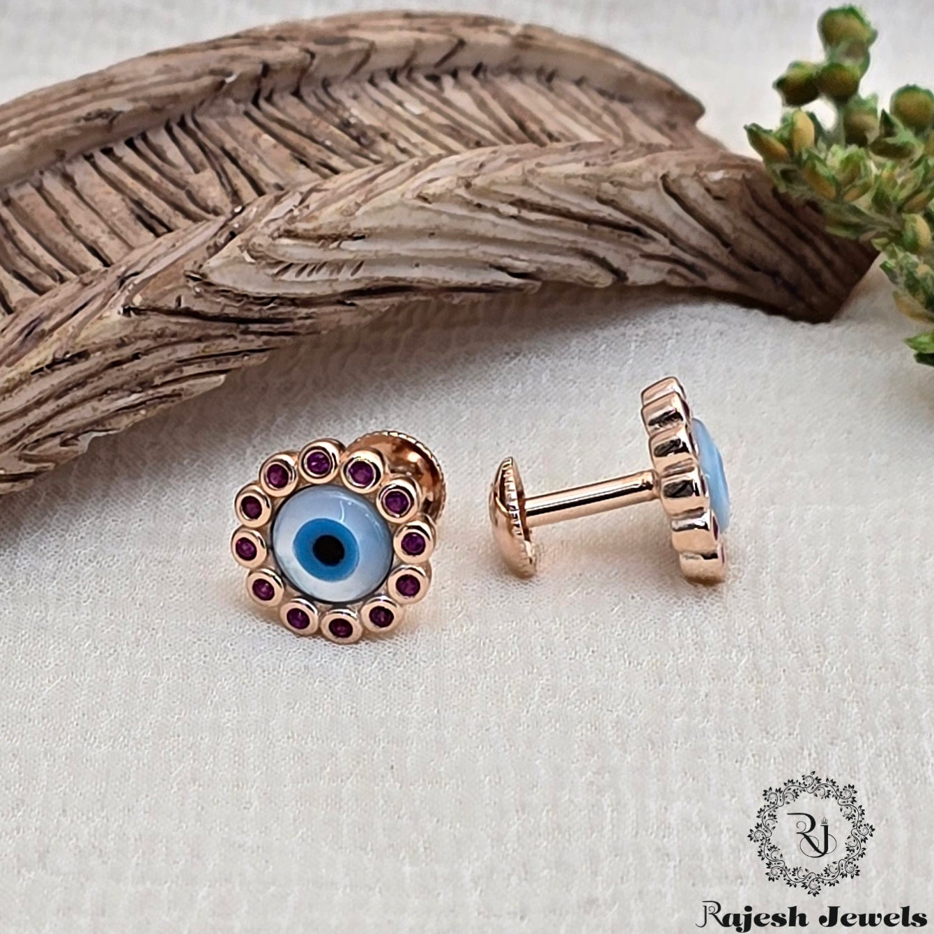 Evil-eye Cz Rosegold Silver Stud Earrings