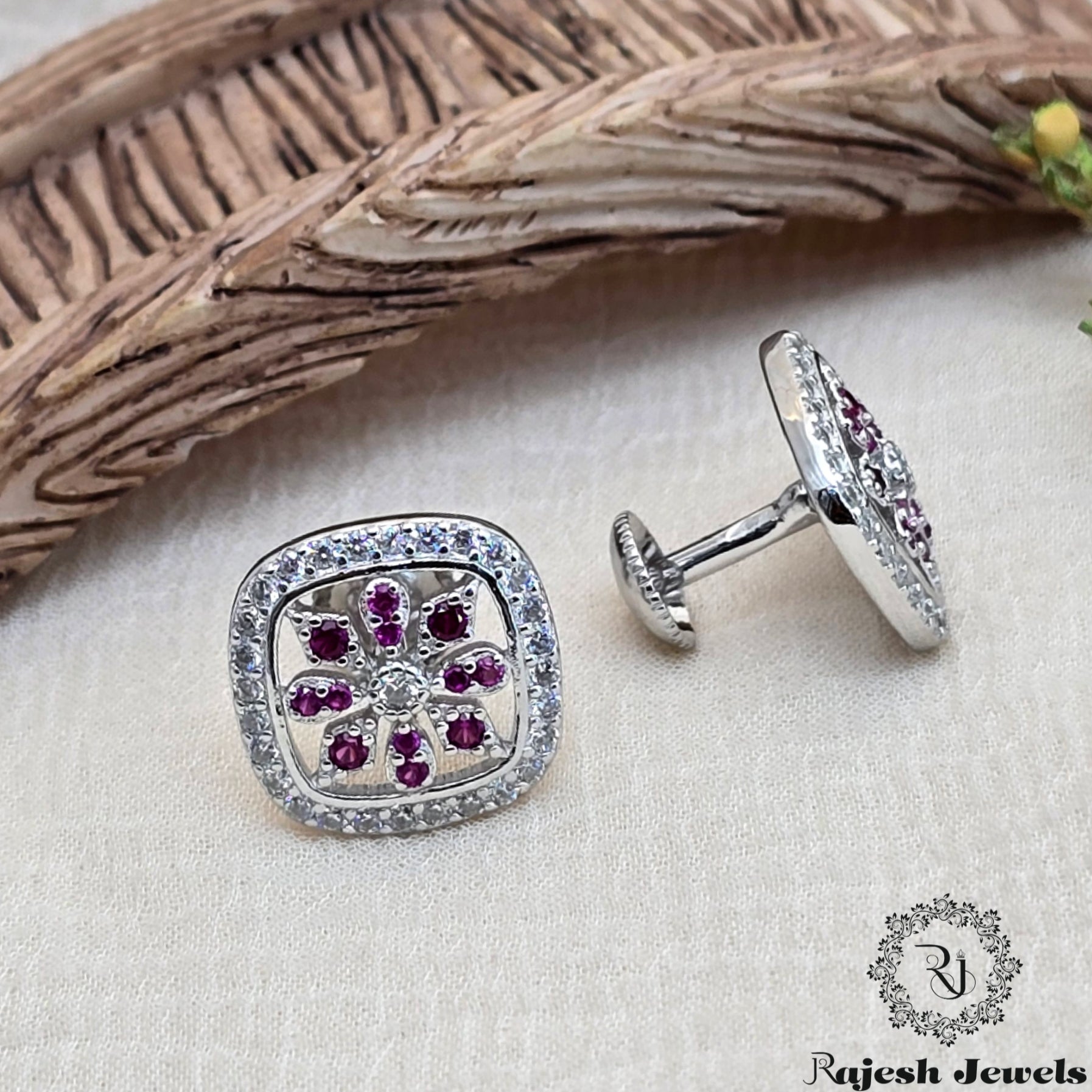 Squared Cz Silver Stud Earrings