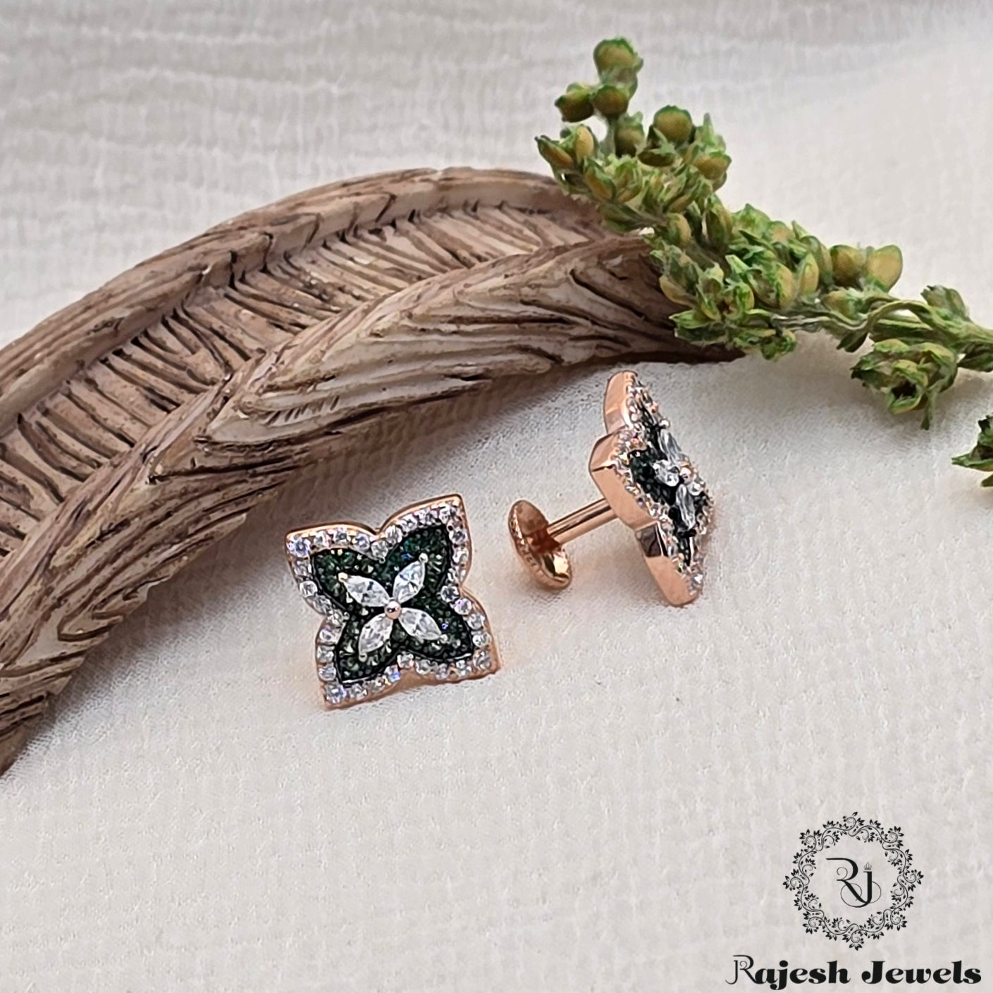 Classy Green Silver Stud Earrings