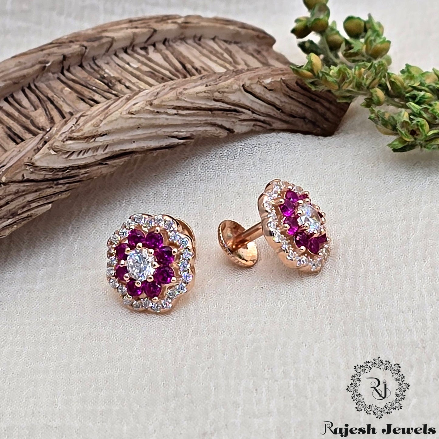 Floral Radiant Cz Silver Stud Earrings
