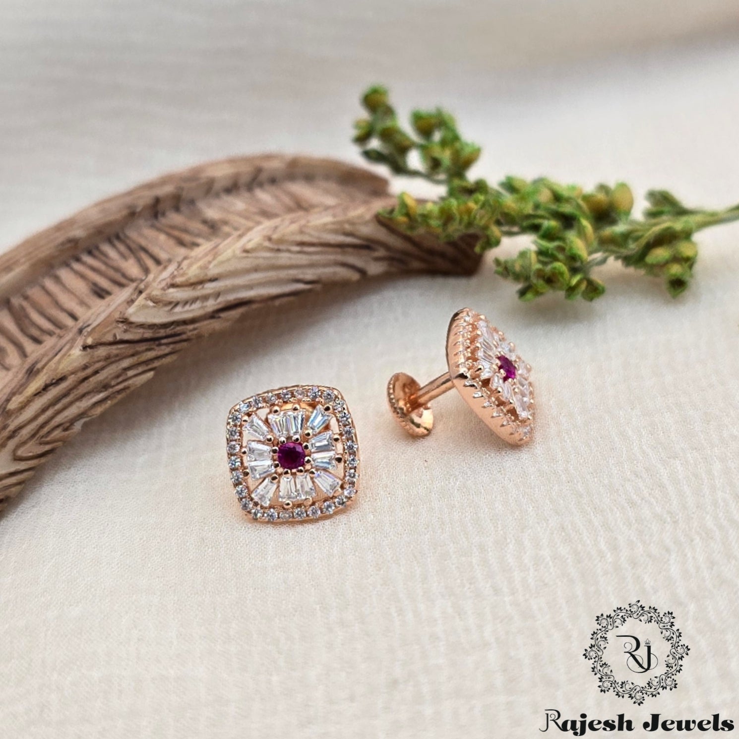 Charming Cz Rosegold Silver Stud Earrings