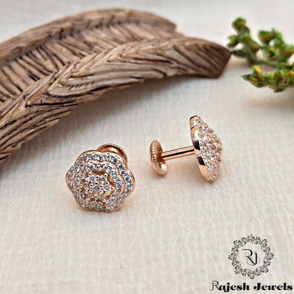 Shiny Cz Rosegold Silver Stud Earrings