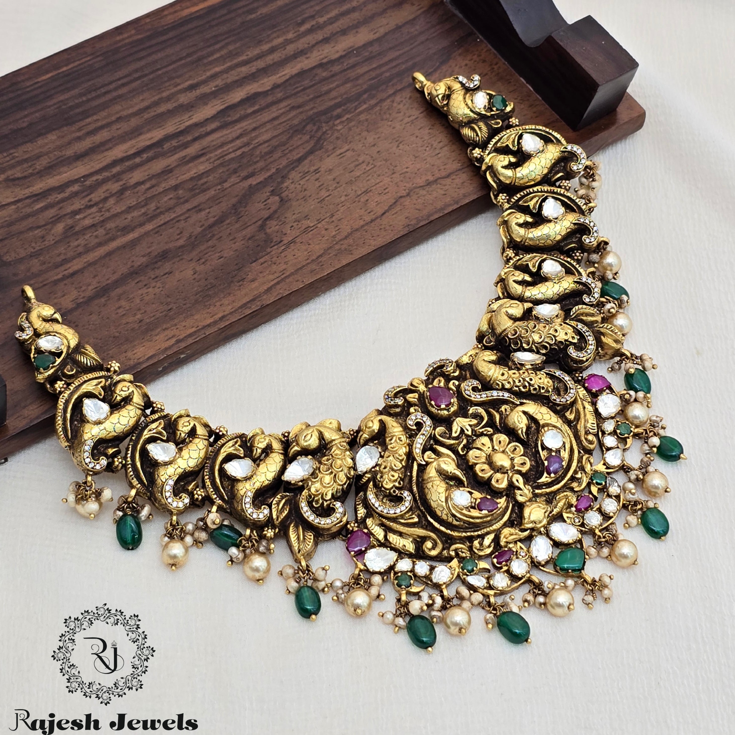 Striking Peacock Moissanite Silver Gold Plated Necklace