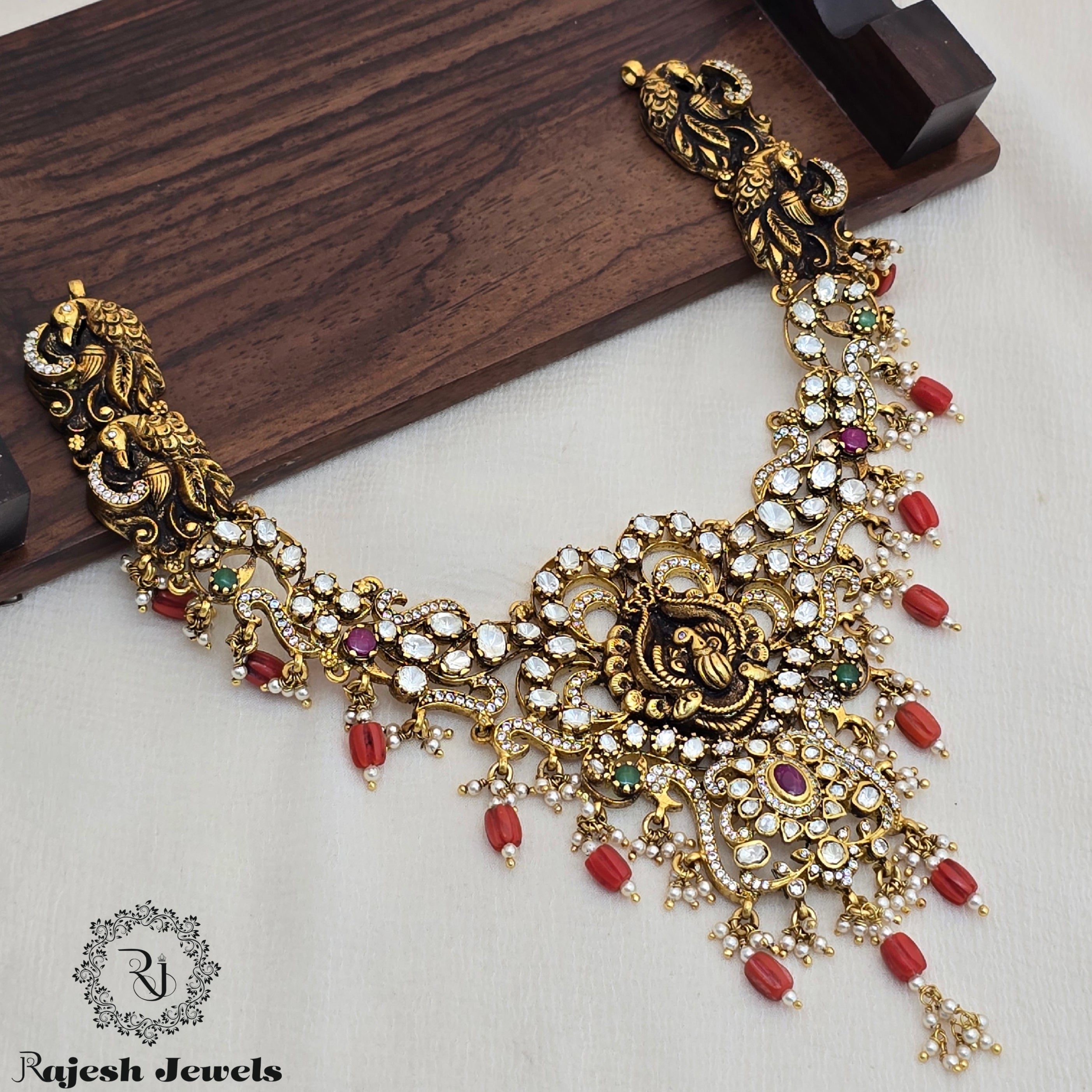 Charming Lakshmi Moissanite Coral Gold Plated Necklace