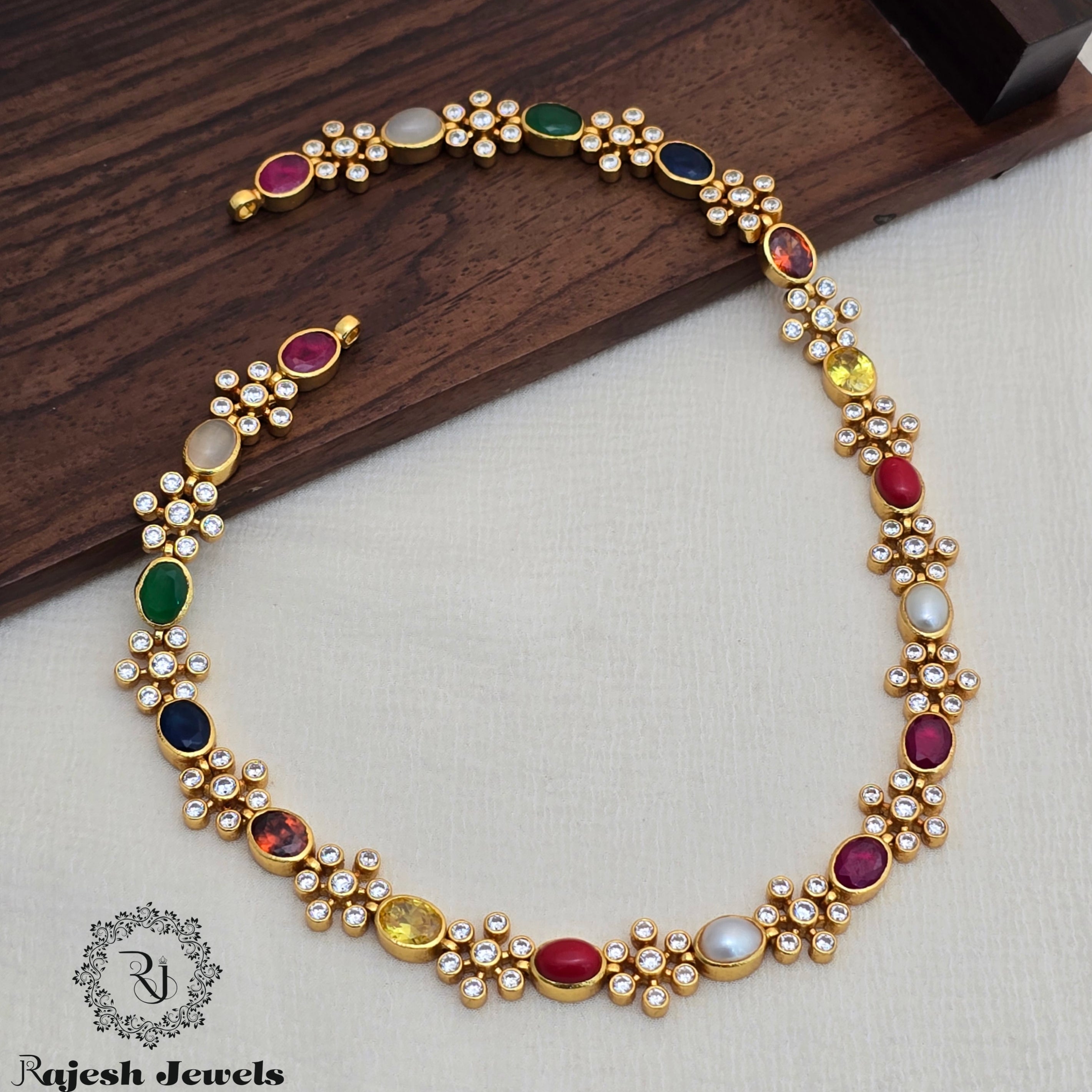 Wonderful Navarathna Cz Gold Plated Necklace