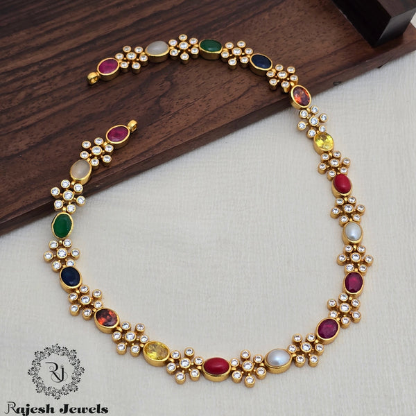 Wonderful Navarathna Cz Gold Plated Necklace