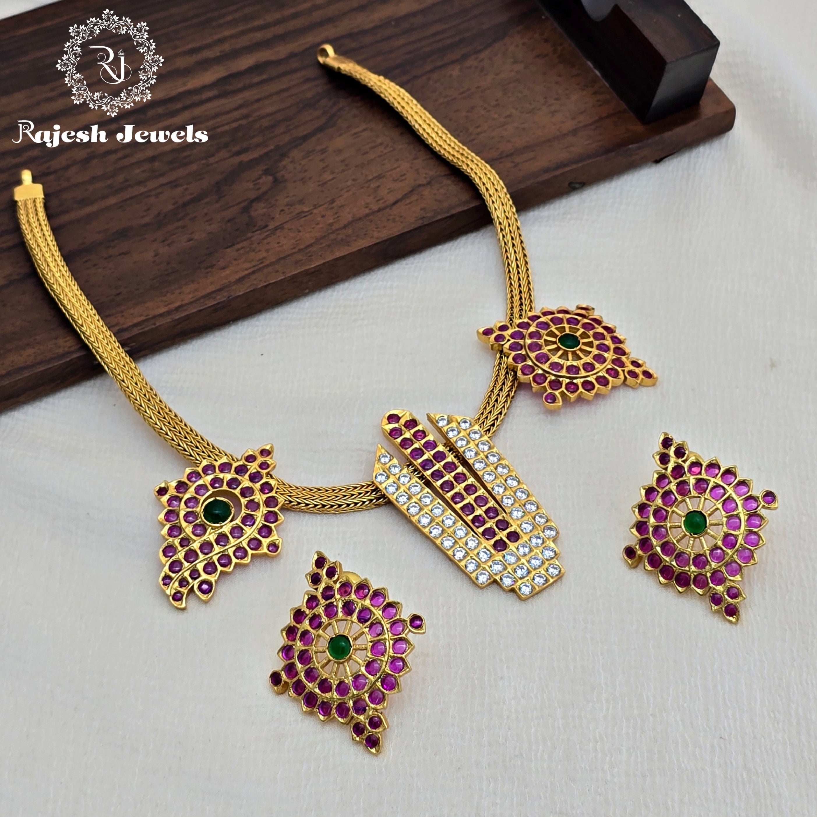 Traditional Cz Silver Gold Plated Necklace