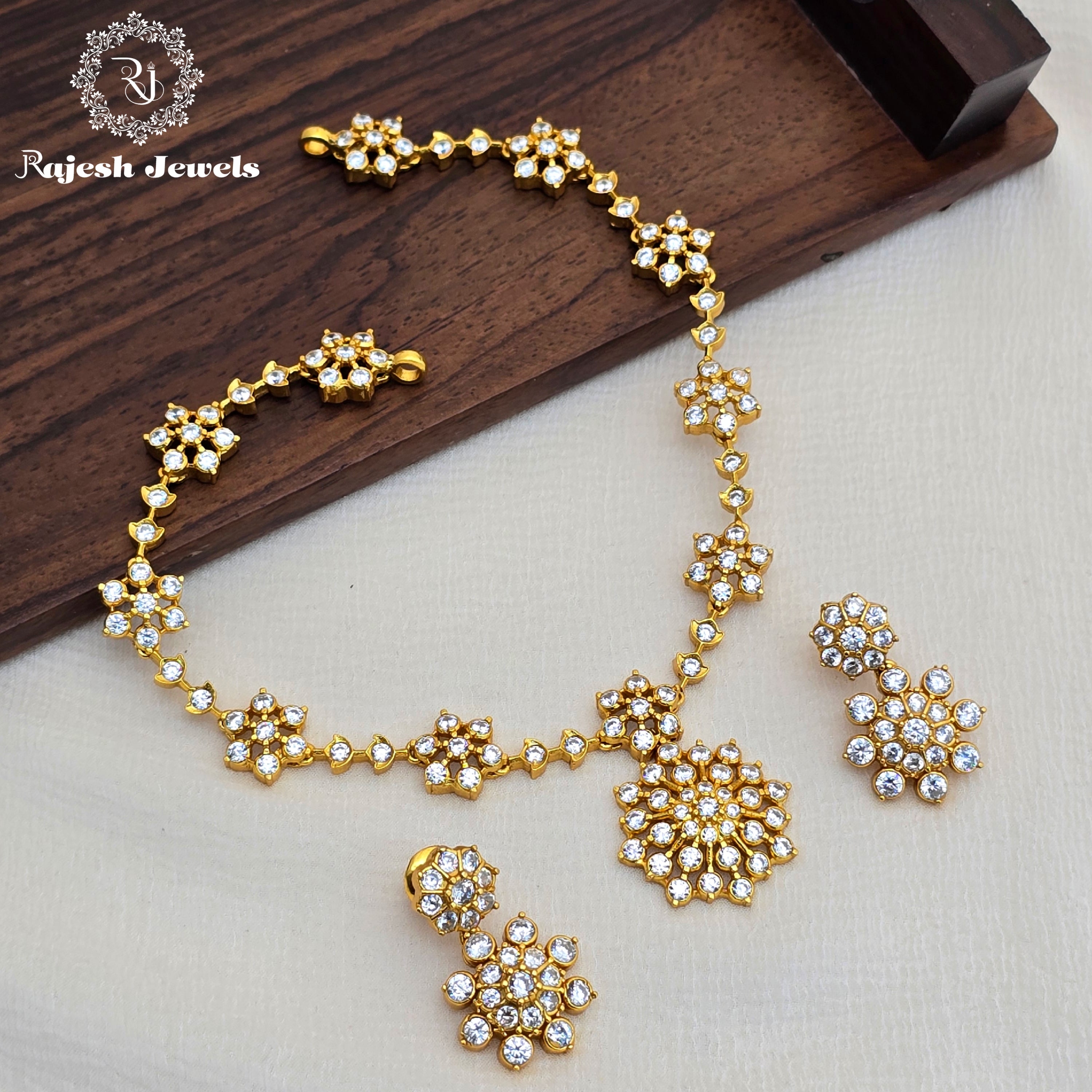 Mesmerising Floral Cz Silver Gold Plated Necklace