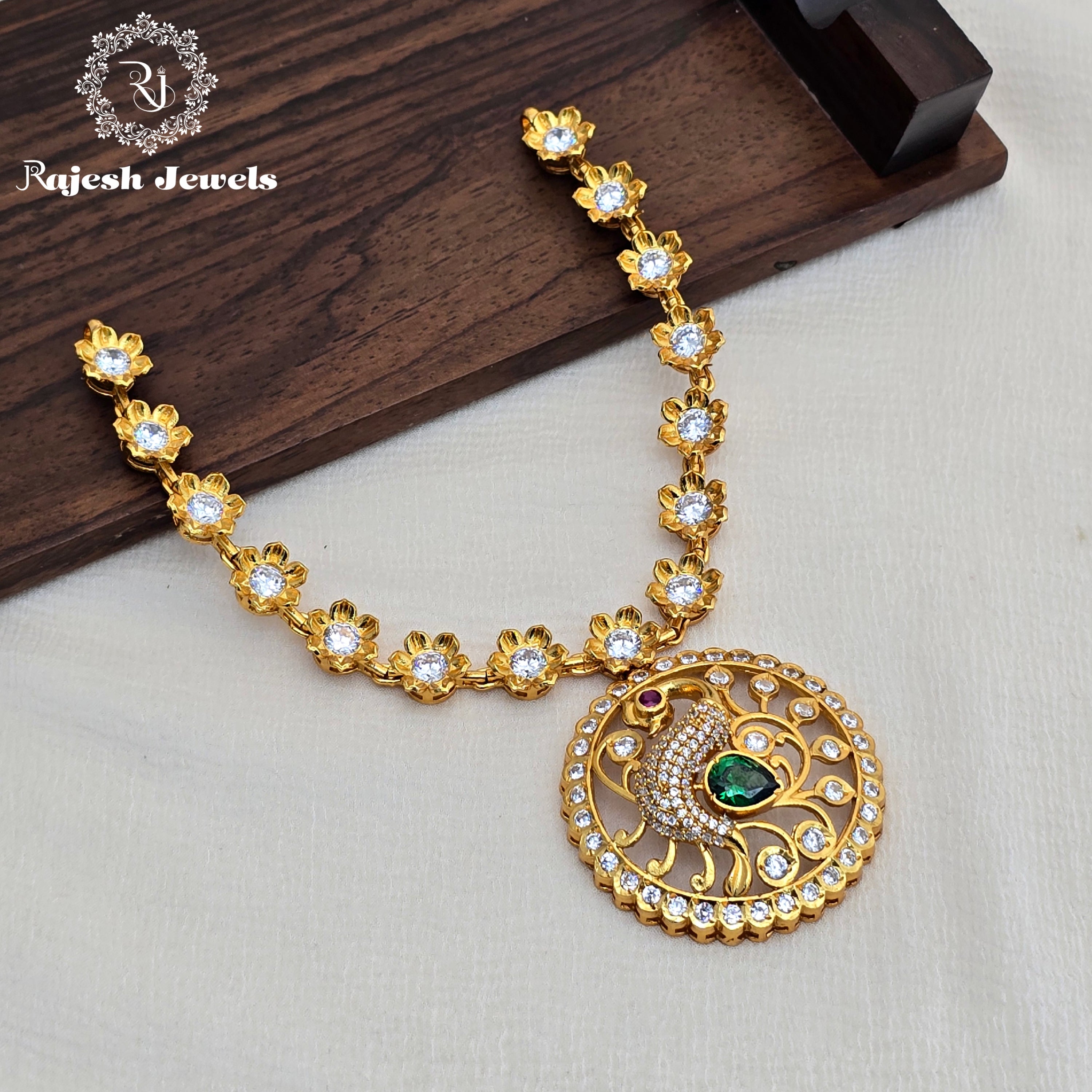 Shimmering Dancing Peacock Gold Plated Necklace