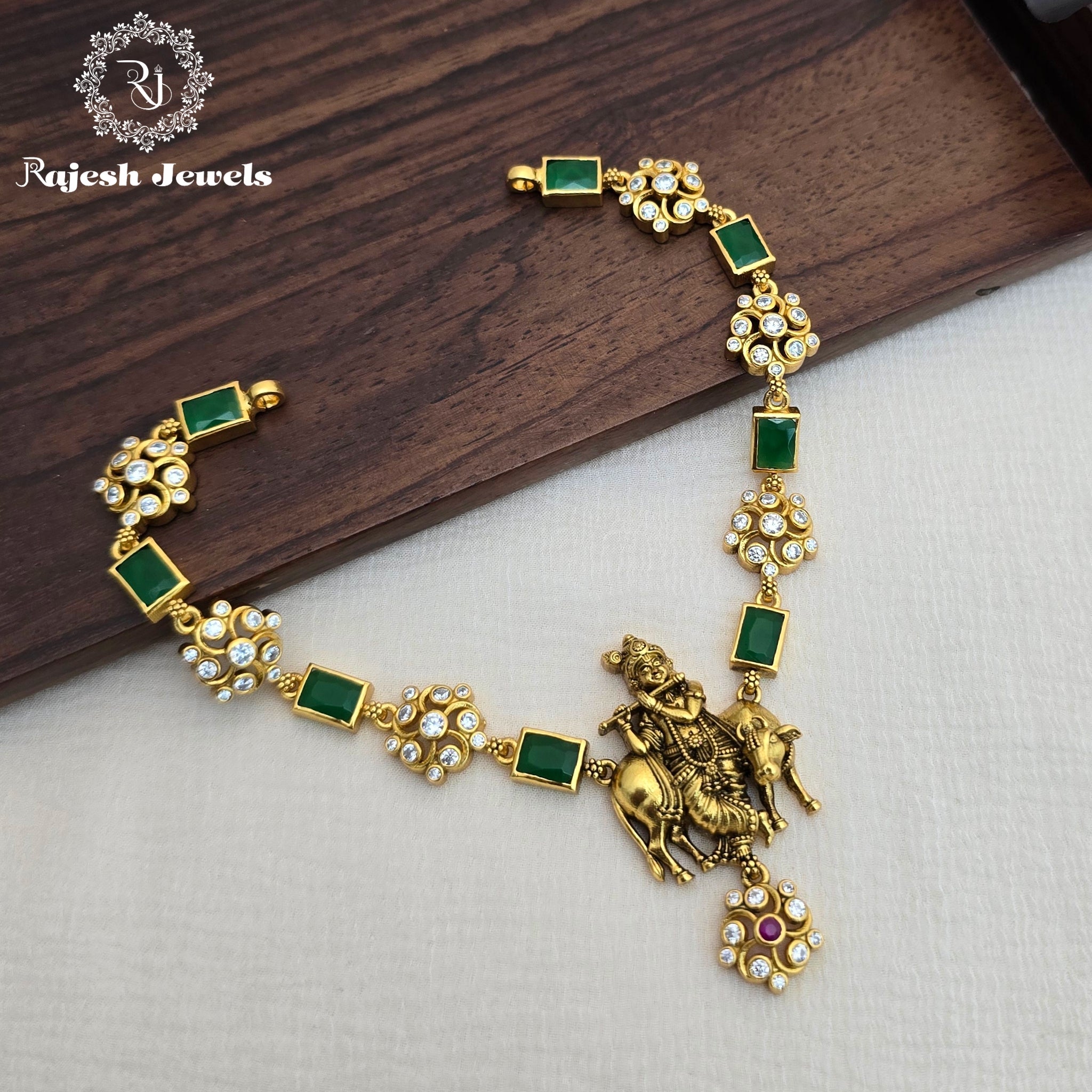 Gokula Krishna Cz Silver Gold Plated Necklace